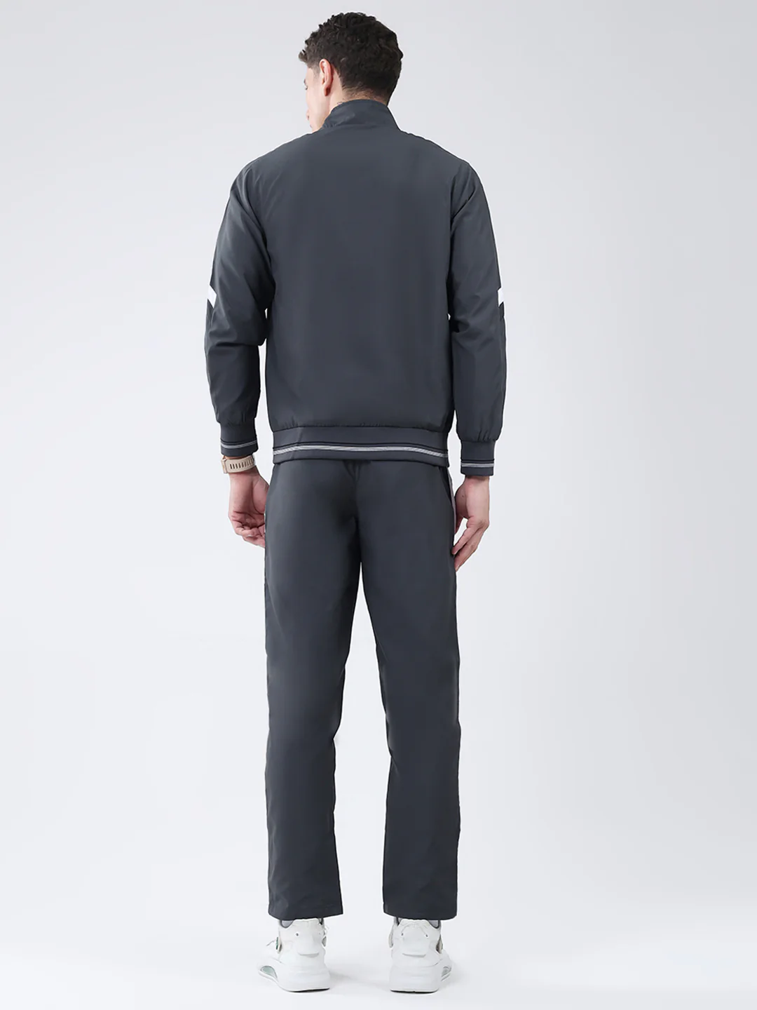 Men Charcoal Solid Mock Neck Full Sleeve Winter Tracksuit - Image 5