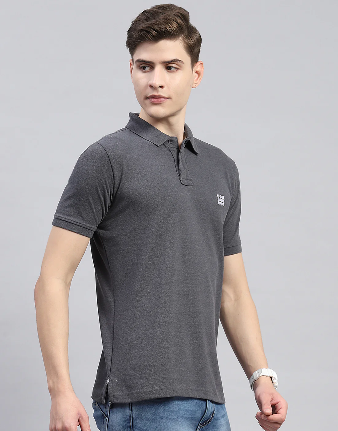 Rock.it Men Charcoal Solid Polo Collar Half Sleeve T-Shirt - Image 4