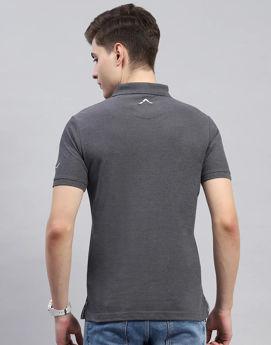 Rock.it Men Charcoal Solid Polo Collar Half Sleeve T-Shirt - Image 5