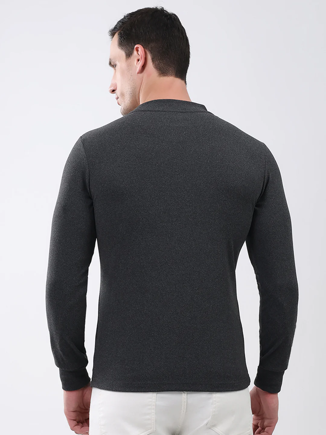 Men Charcoal Solid Round Neck Full Sleeve Winter T-Shirt - Image 5