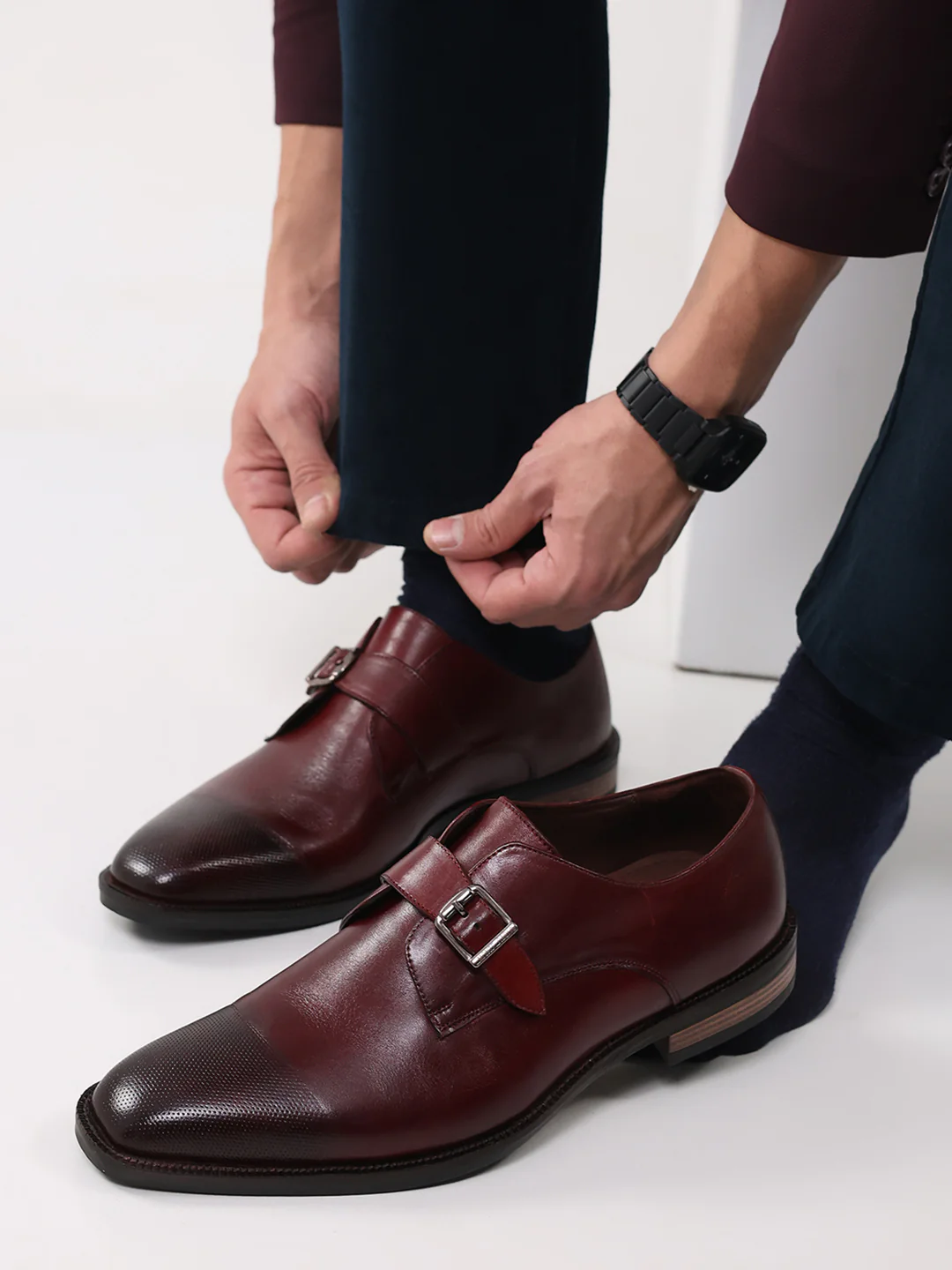 Men Cherry Elastic Leather Formal Monks - Image 10