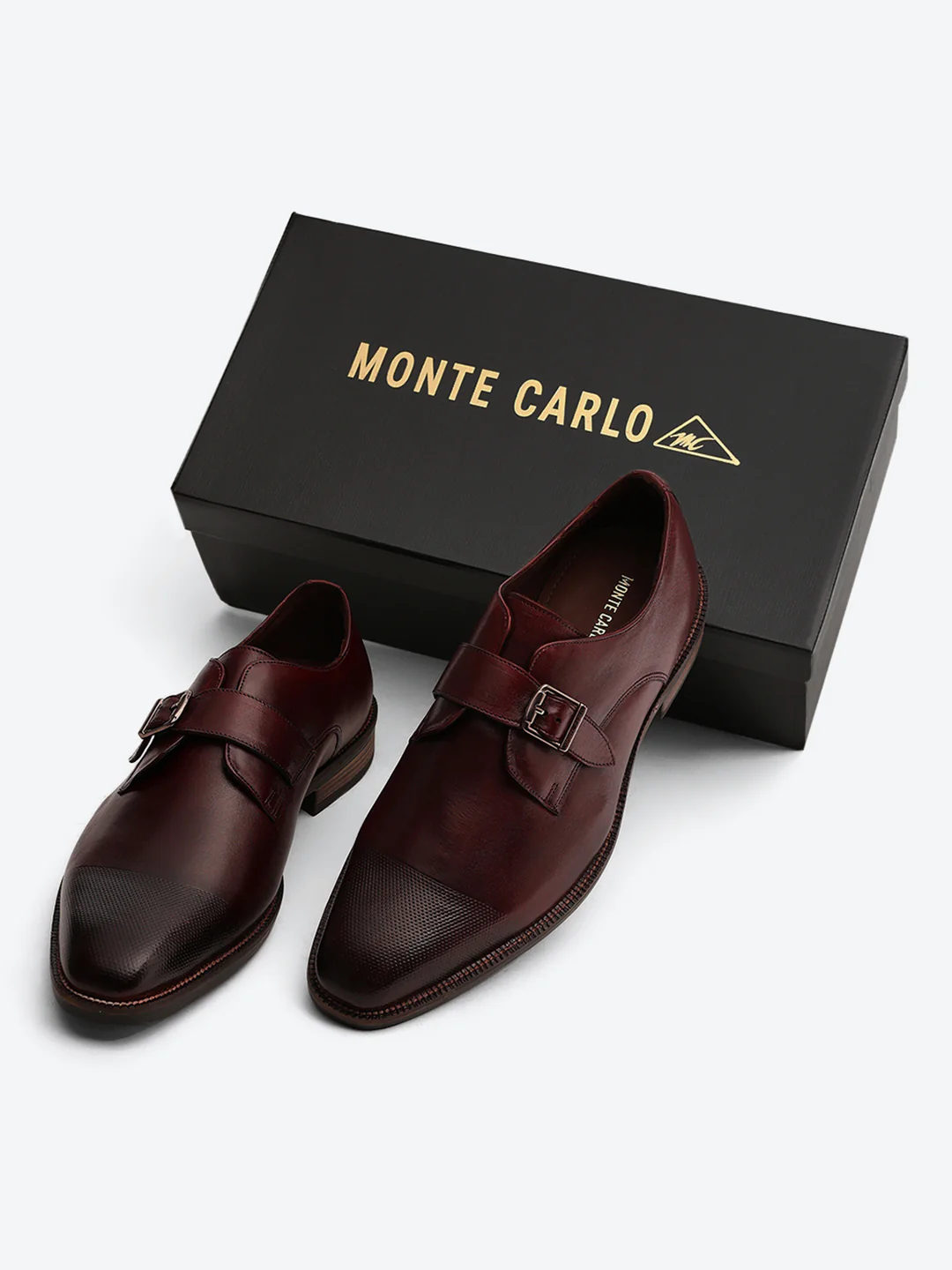 Men Cherry Elastic Leather Formal Monks - Image 2