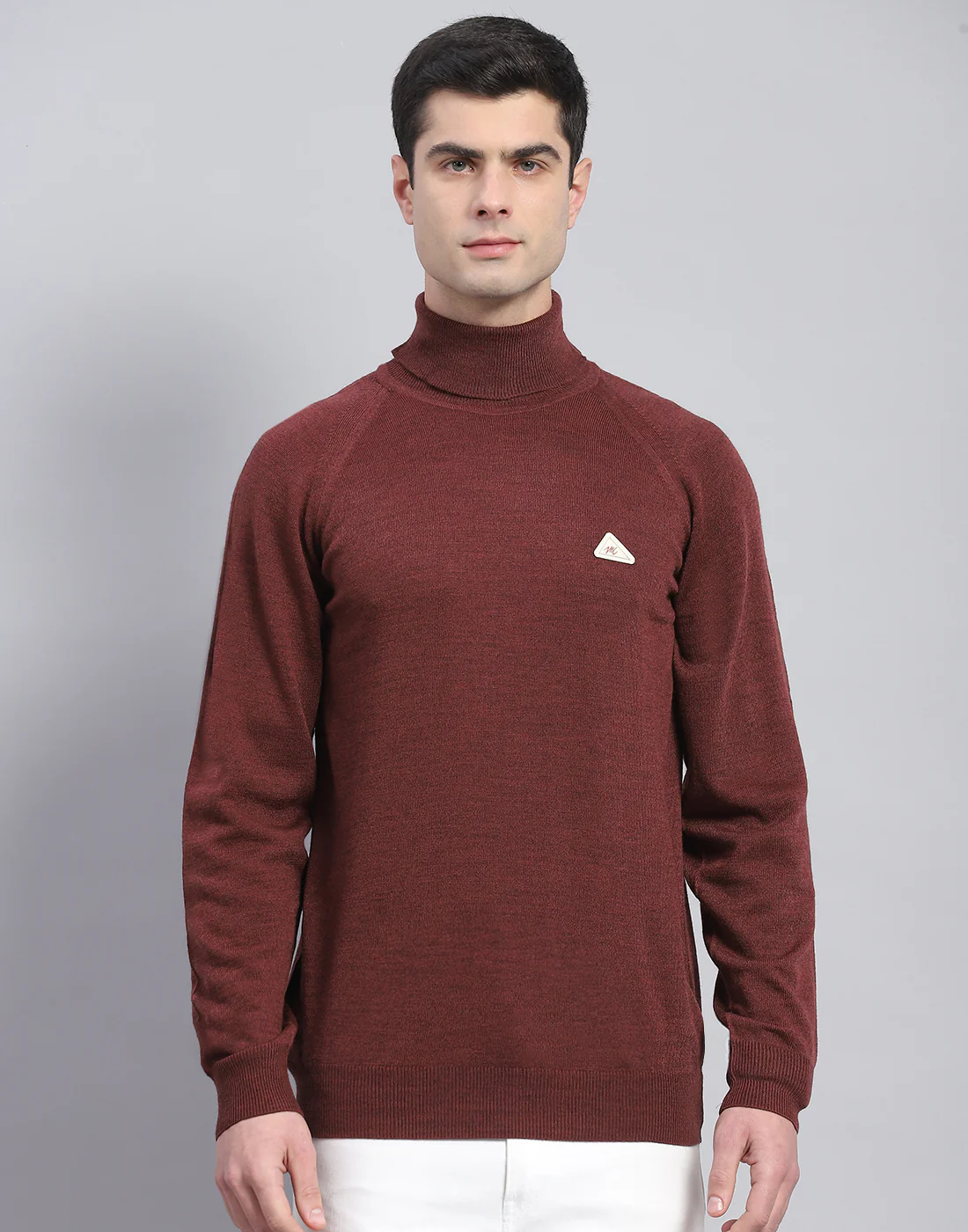 Men Coffee Brown Solid High Neck Full Sleeve Pullover - Image 3