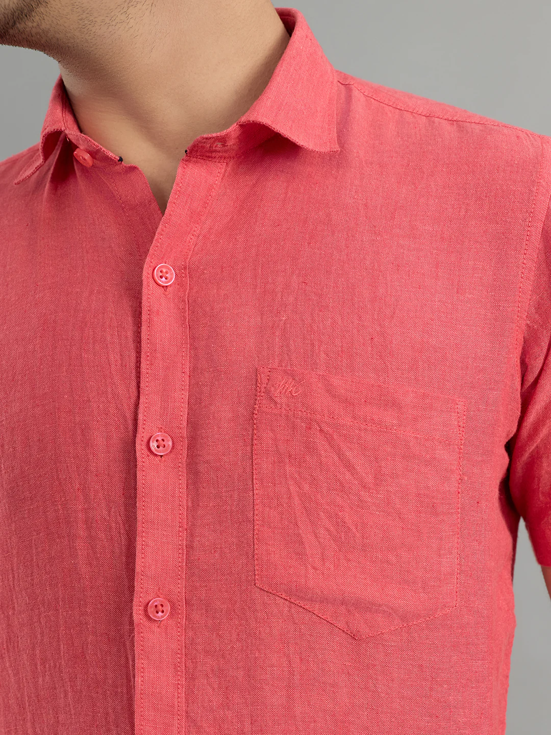 Men Coral Solid Collar Half Sleeve Shirt - Image 5