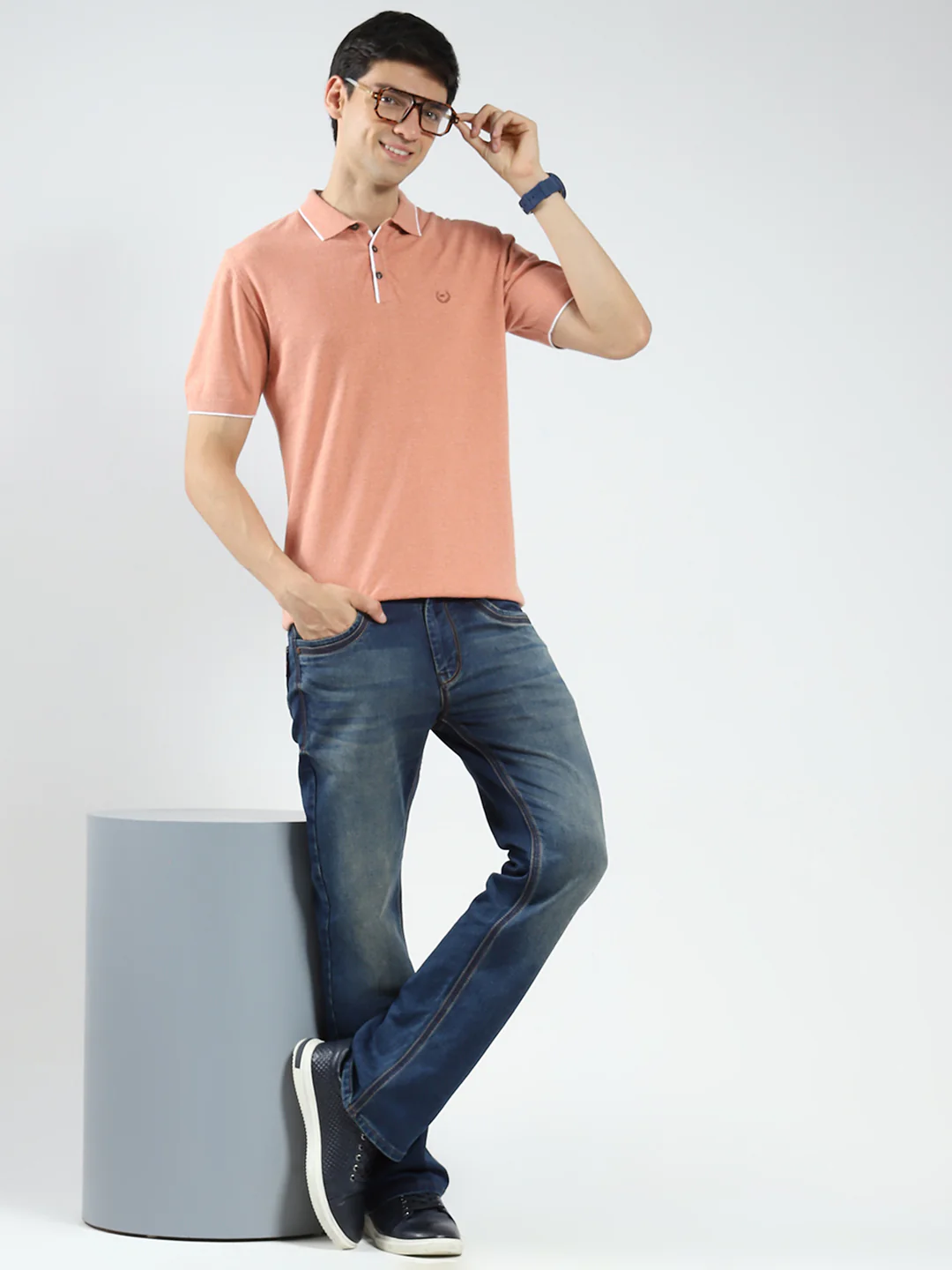 Men Coral Solid Collar Half Sleeve T-Shirt - Image 2