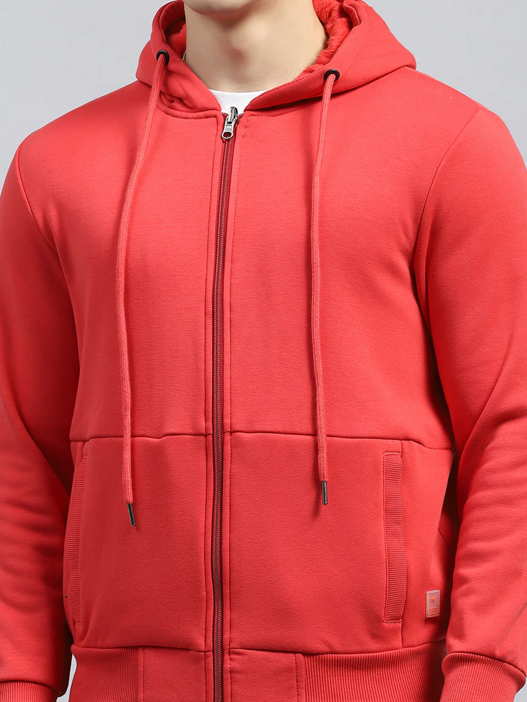 Men Coral Solid Hooded Full Sleeve Sweatshirt - Image 6