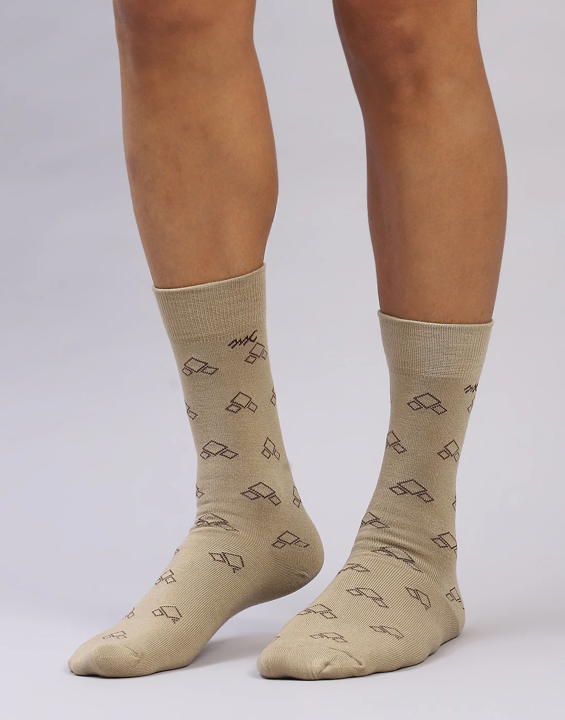 Men Cotton Blend Self Design Calf Length Socks (1 Pair) - Image 2