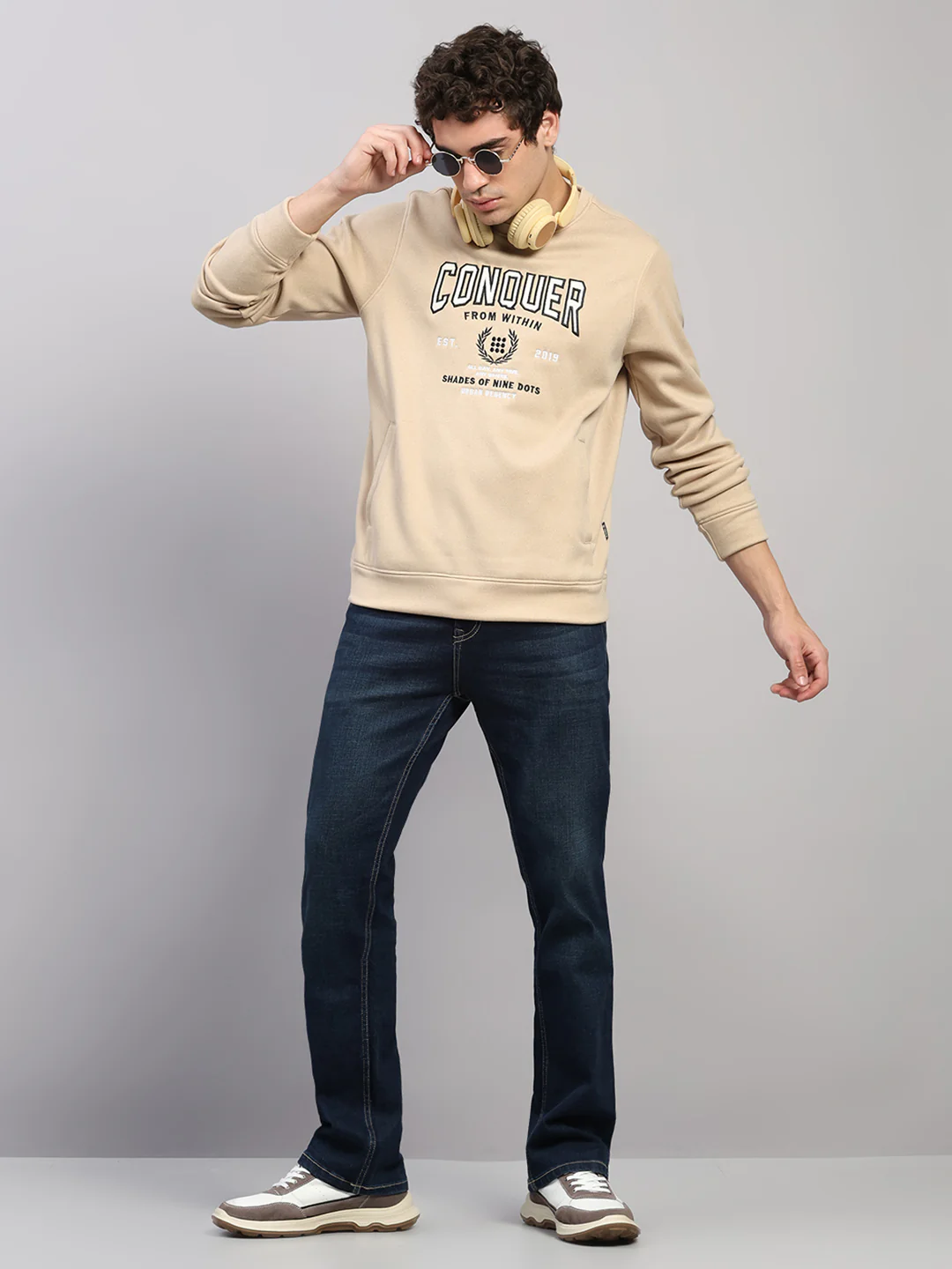 Rock.it Men Cream Embroidered Round Neck Full Sleeve Sweatshirt - Image 2