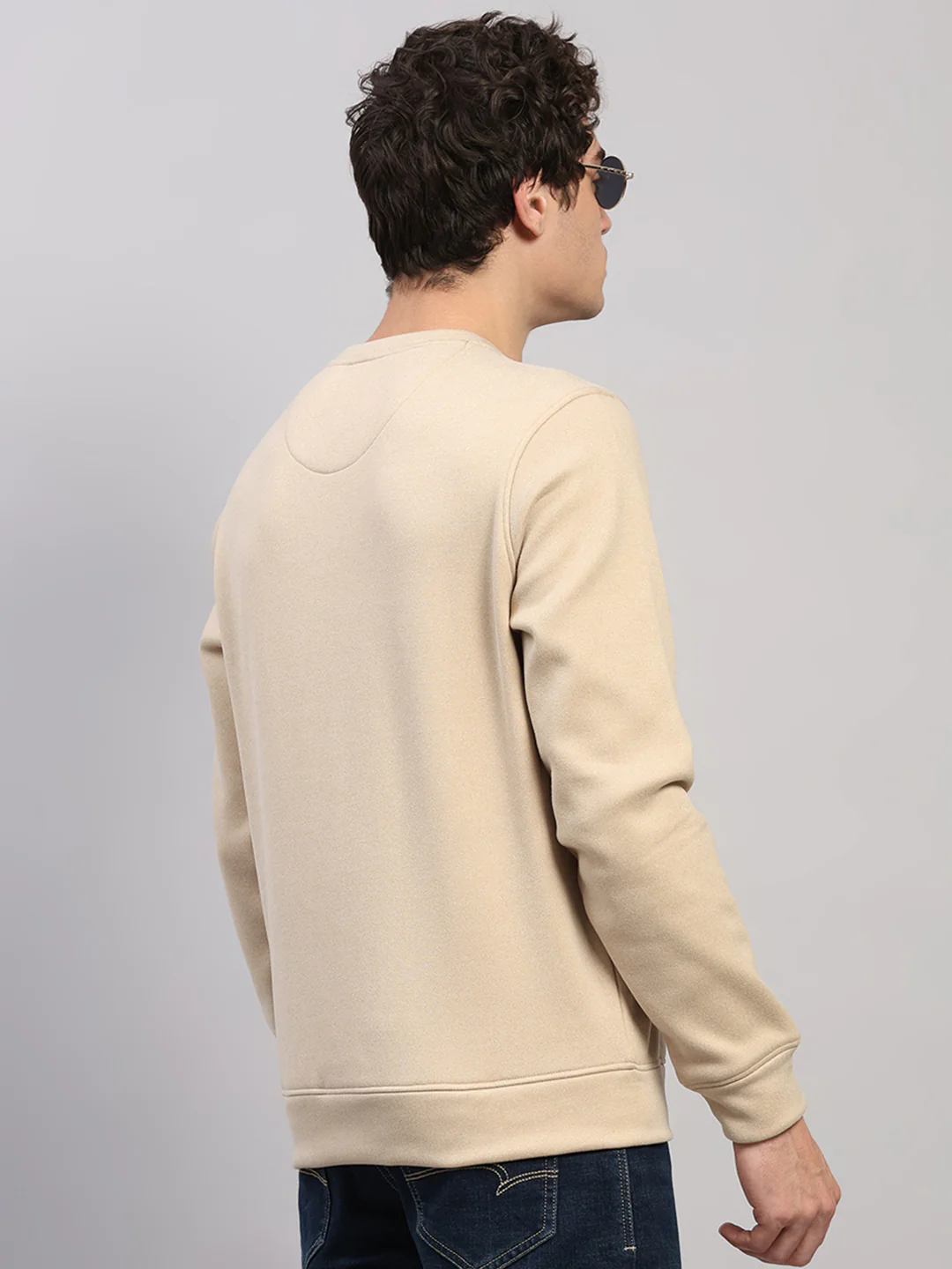 Rock.it Men Cream Embroidered Round Neck Full Sleeve Sweatshirt - Image 5