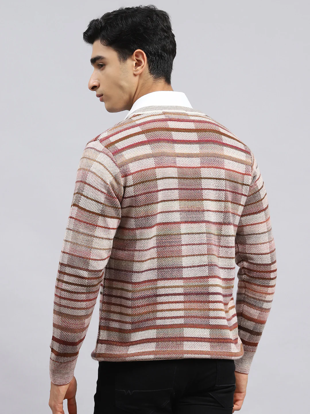 Men Cream Jaquard Pullover - Image 5