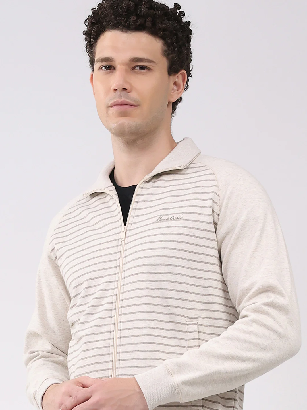 Men Cream Printed Round Neck Full Sleeve Winter Tracksuit - Image 6