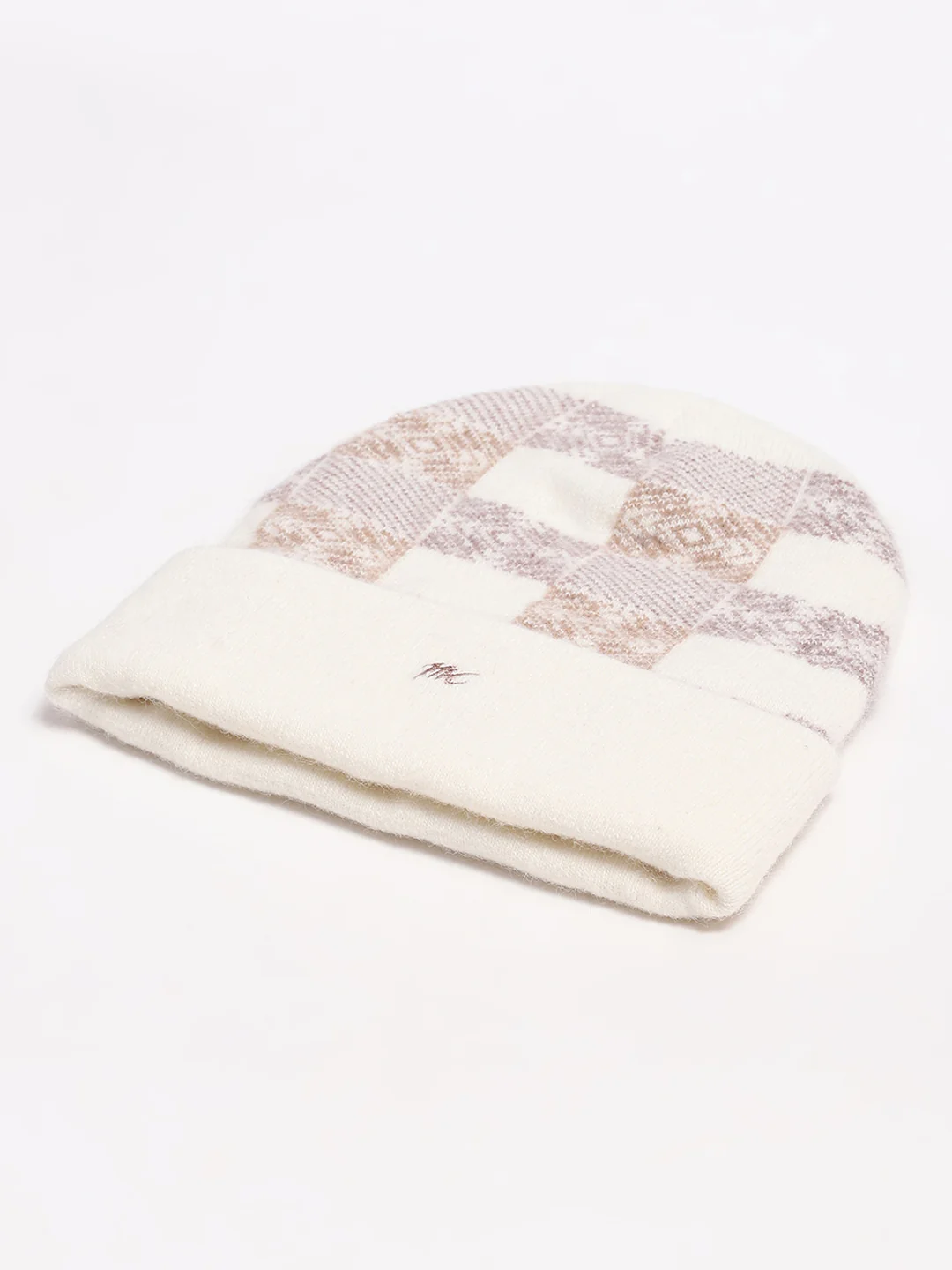 Men Cream Self Design Angoora Cap - Image 6