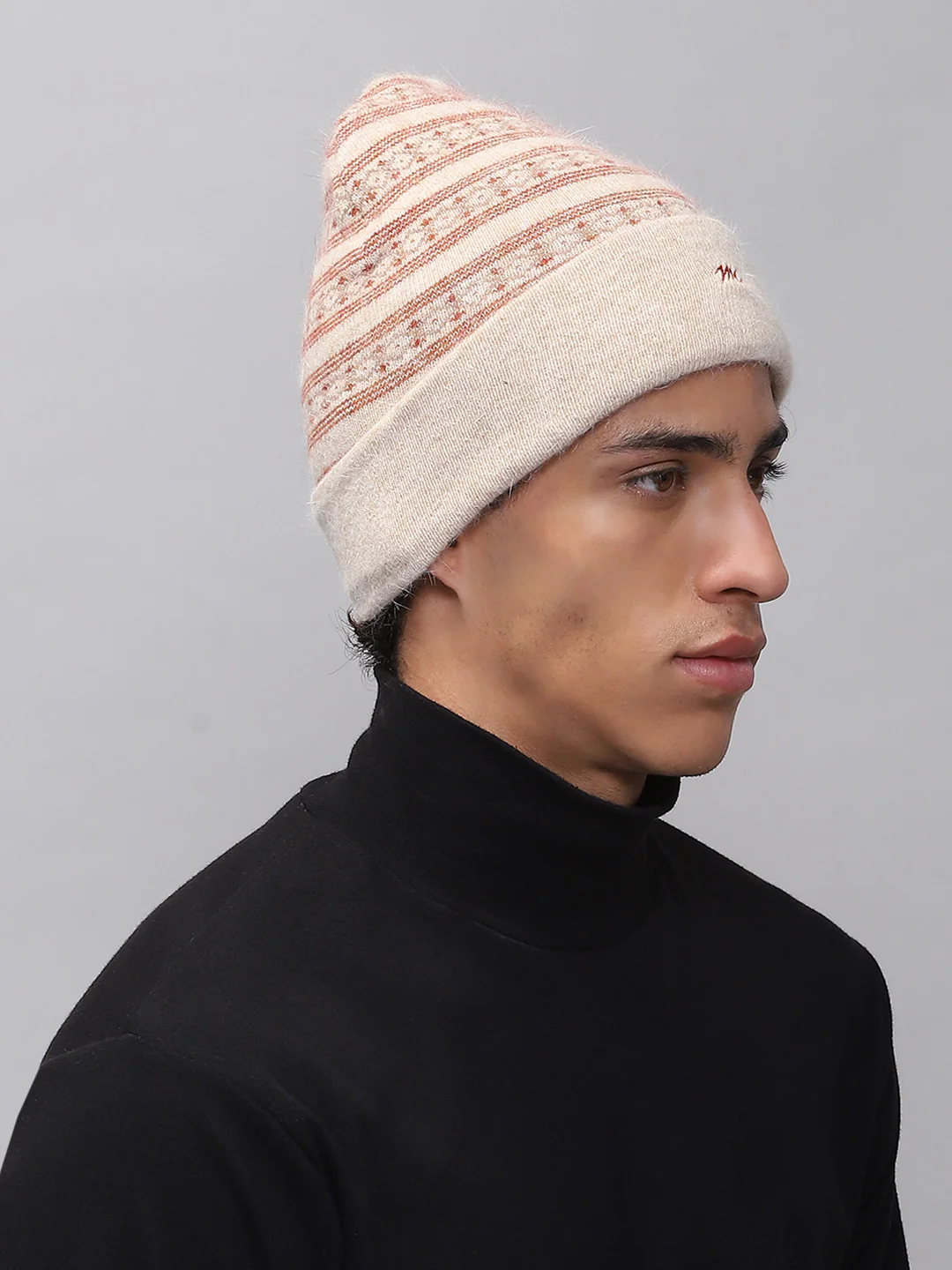 Men Cream Self Design Cap - Image 4