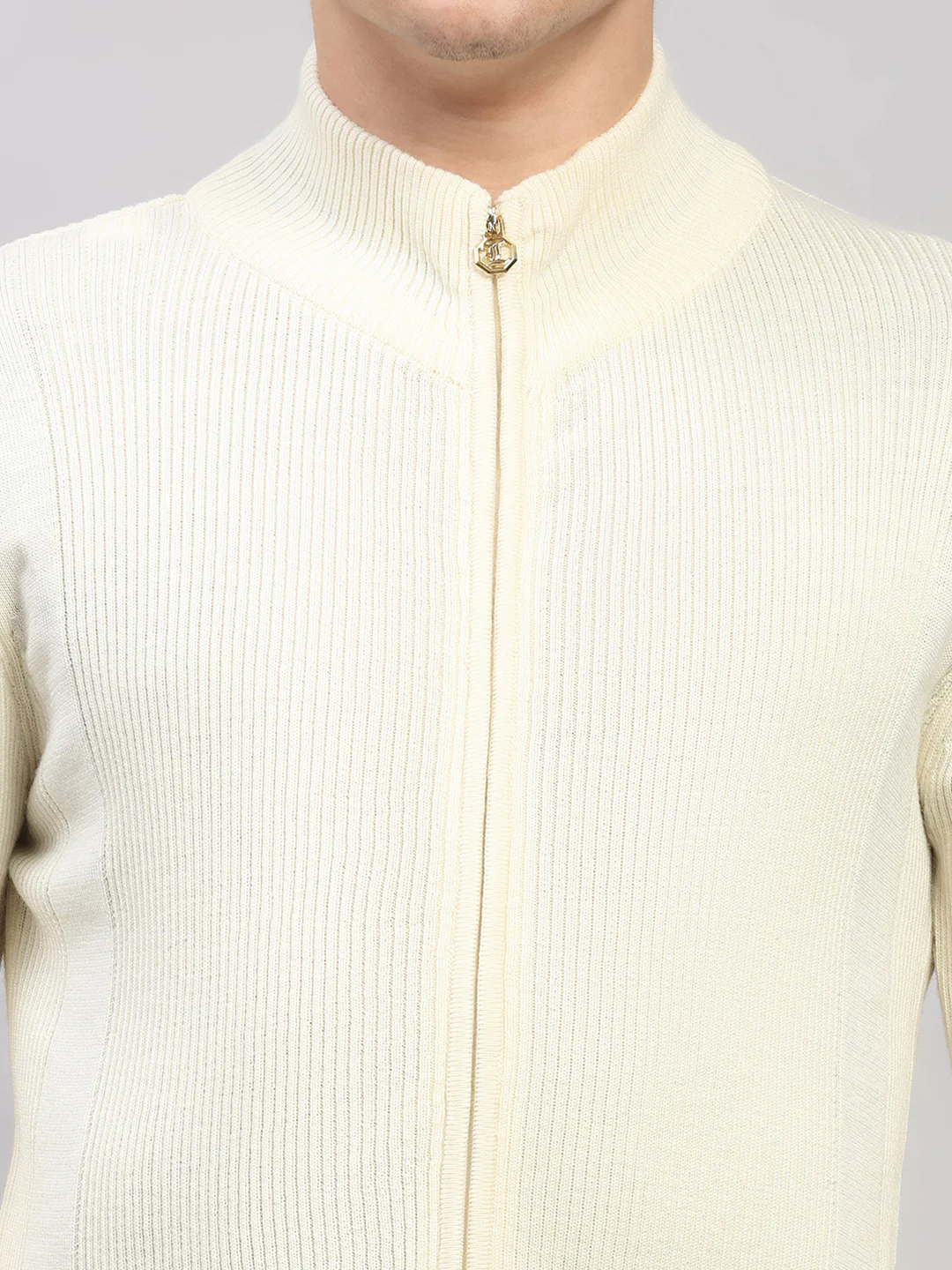 Luxuria Men Cream Self Design Round Neck Full Sleeve Pullover - Image 6