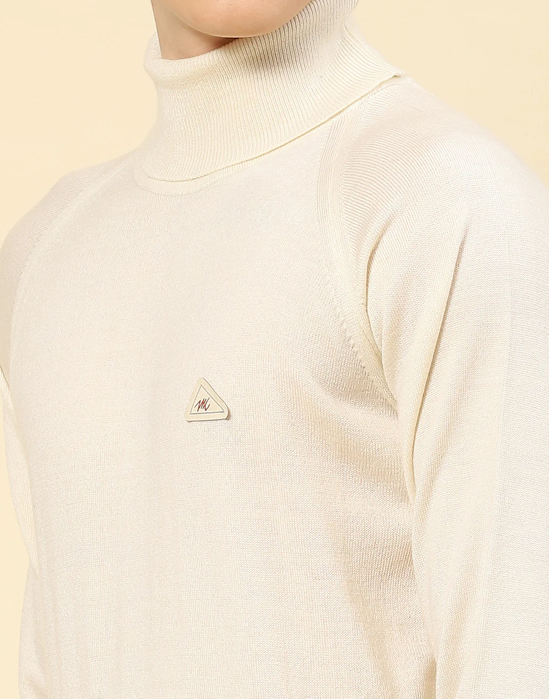 Men Cream Solid High Neck Full Sleeve Pullover - Image 6