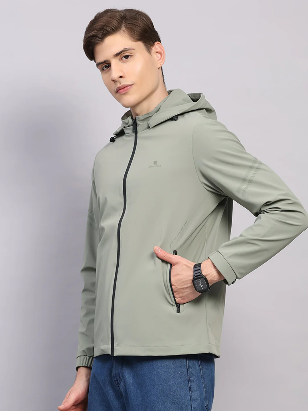 Men Cream Solid Hooded Full Sleeve Jacket - Image 3
