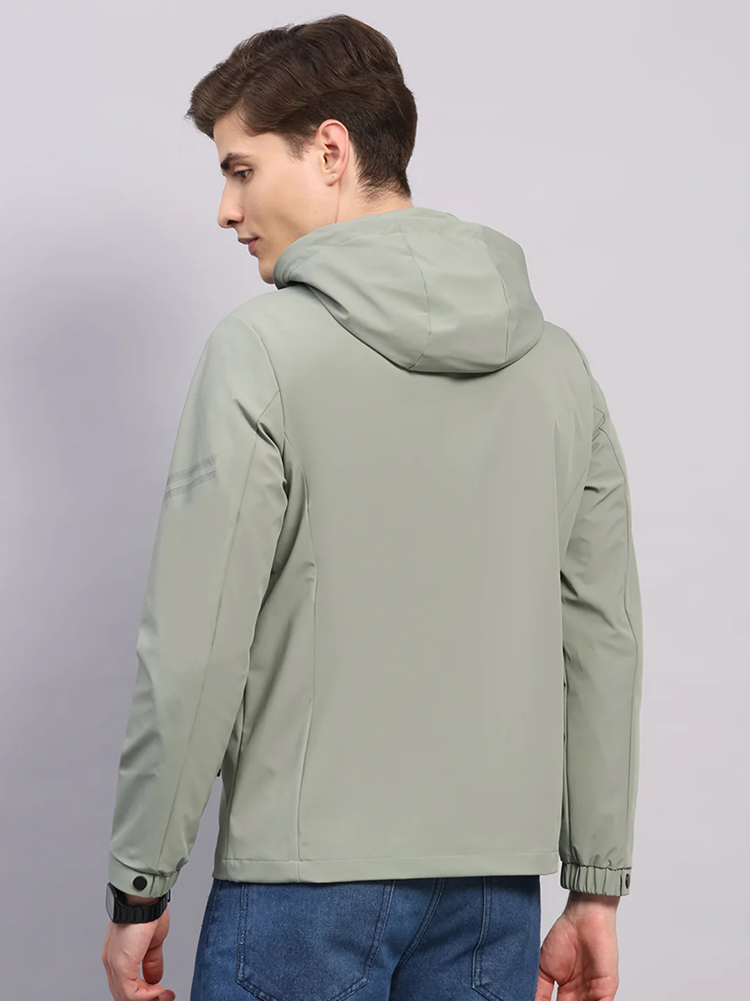 Men Cream Solid Hooded Full Sleeve Jacket - Image 5