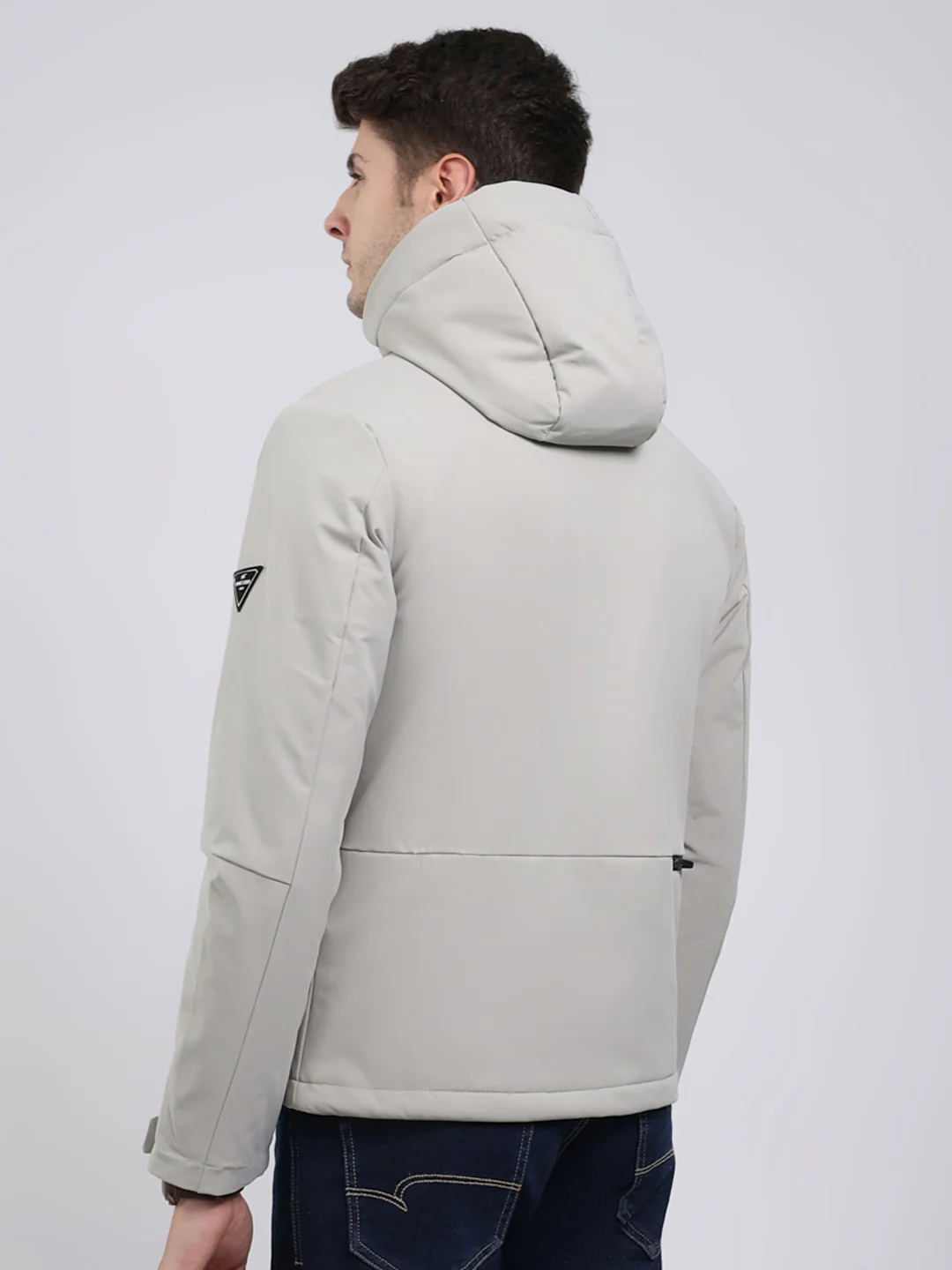 Men Cream Solid Hooded Full Sleeve Jacket - Image 5