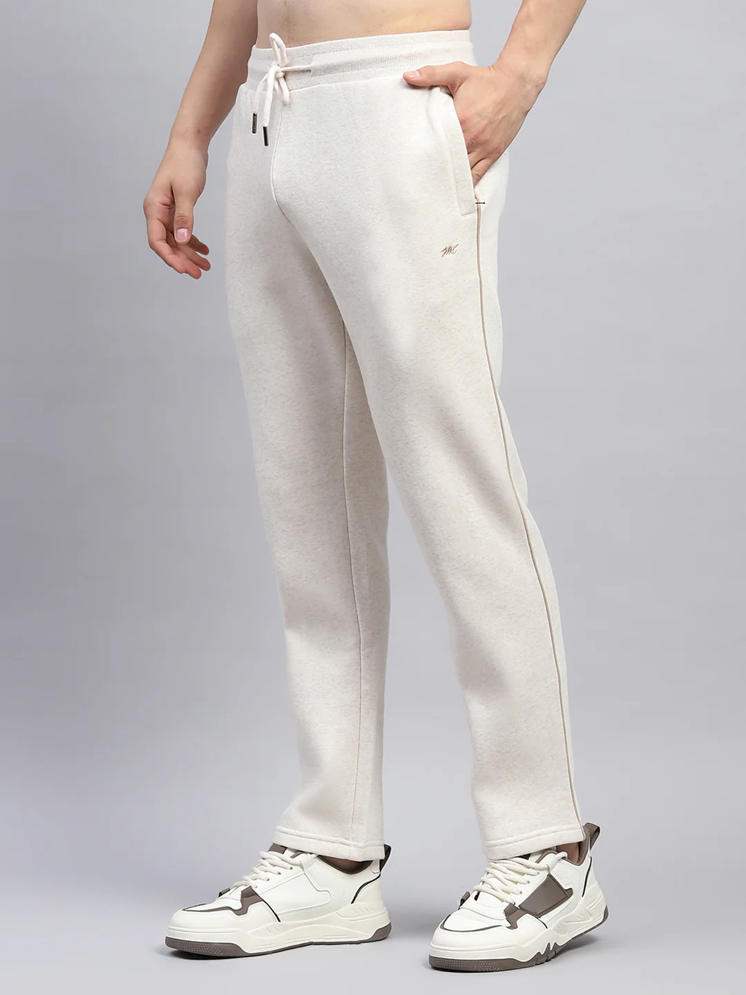 Men Cream Solid Mock Neck Full Sleeve Winter Tracksuit - Image 7