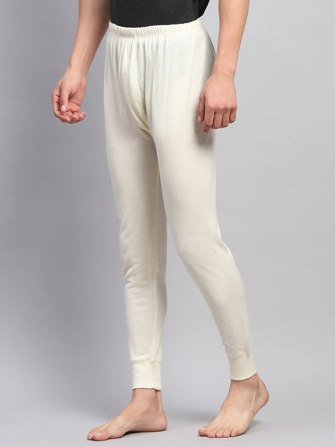 Men Cream Solid Regular Fit Lower - Image 3