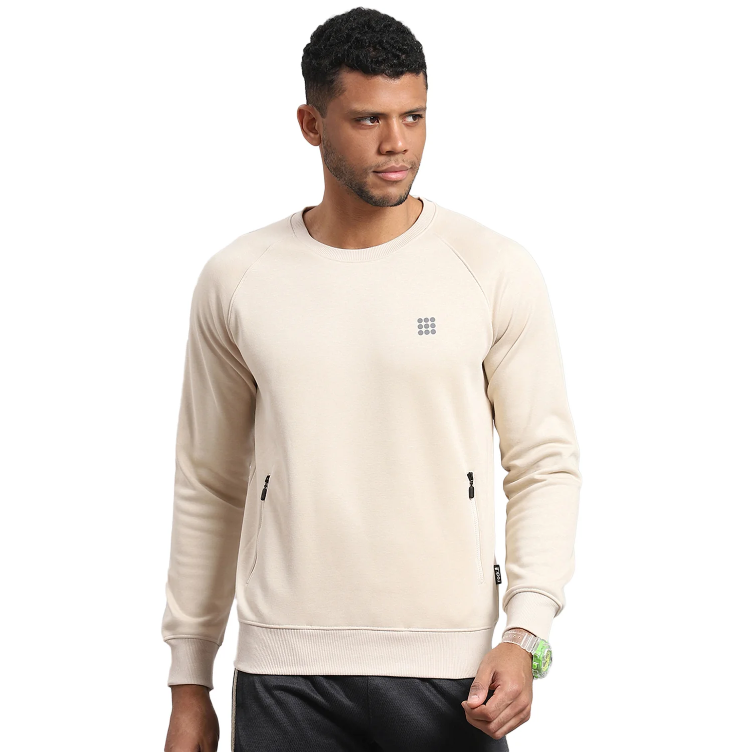 Rock.it Men Cream Solid Round Neck Full Sleeve Sweatshirt - Image 5