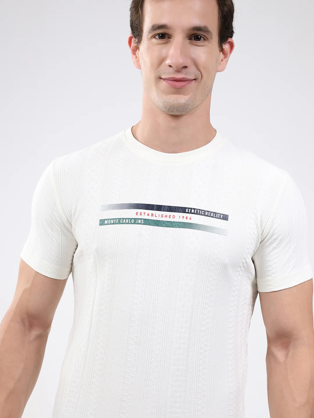 Men Cream Solid Round Neck Half Sleeve T-Shirt - Image 6