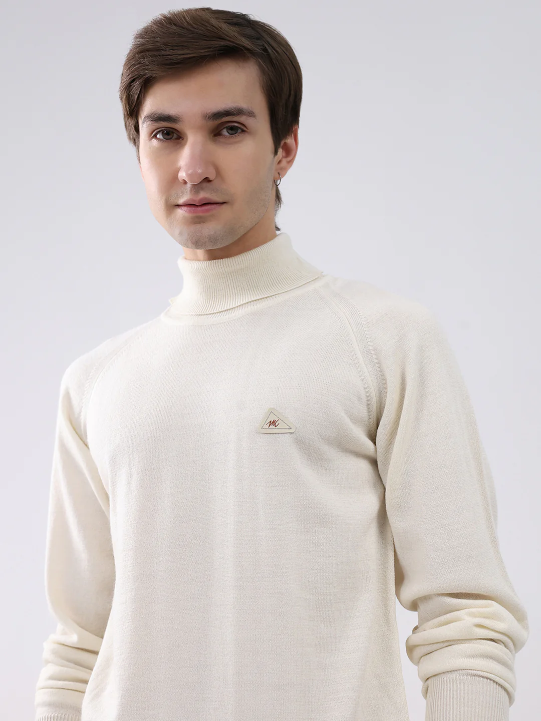 Men Cream Solid Turtle Neck Full Sleeve Pullover - Image 7