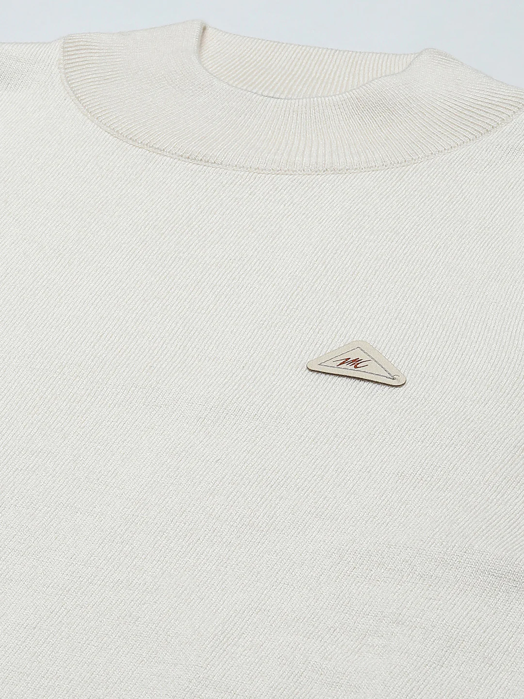 Men Cream Solid Turtle Neck Full Sleeve Pullover - Image 8