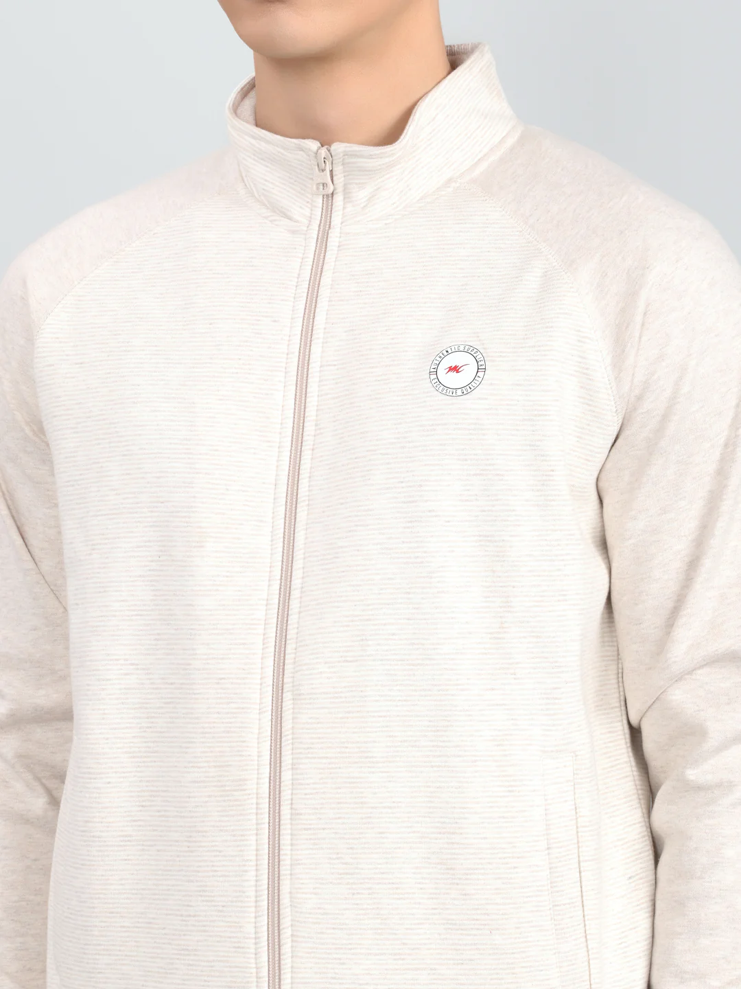 Men Cream Stripe Round Neck Full Sleeve Winter Tracksuit - Image 4