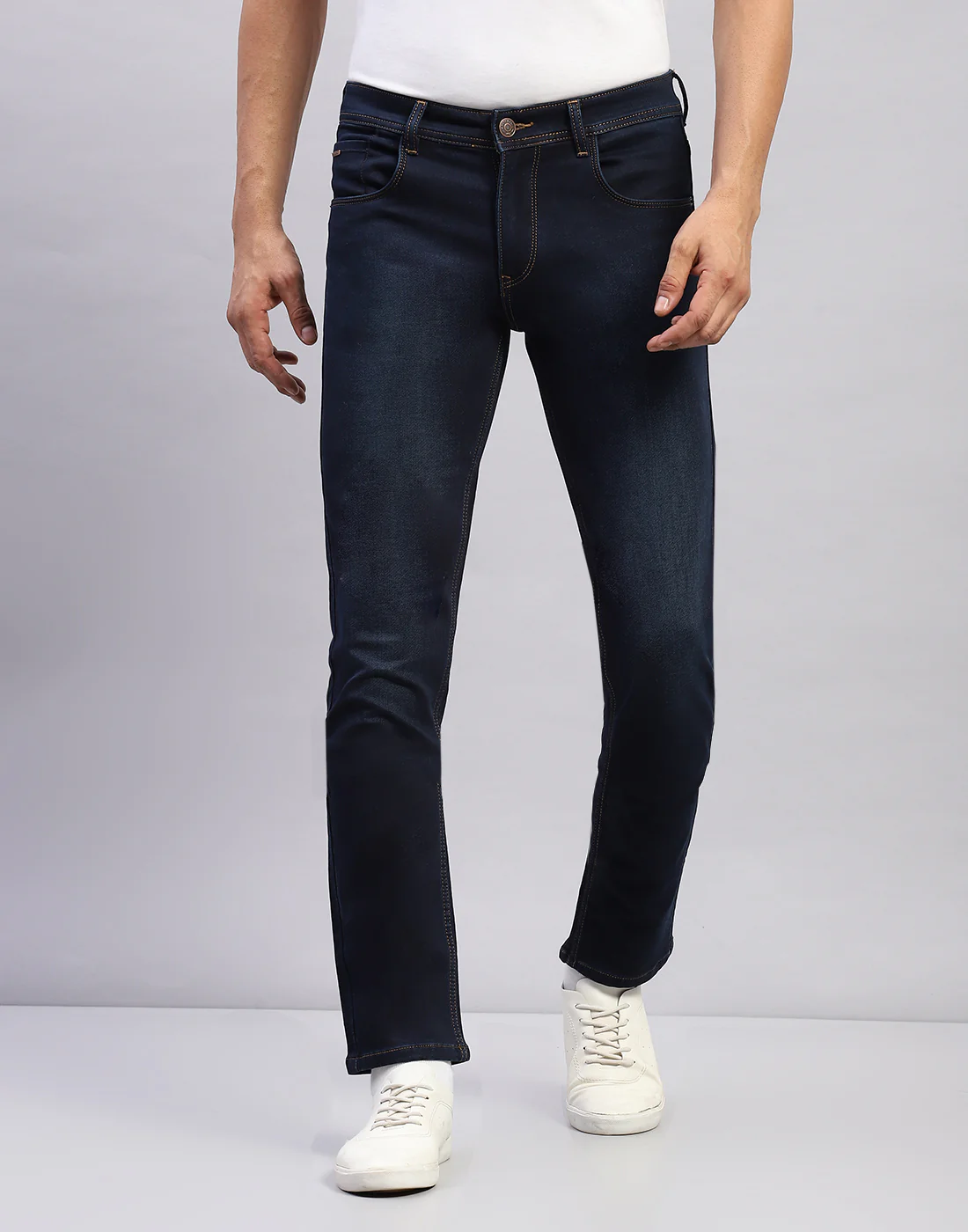 Men Dark Blue Light Wash Narrow Fit Denim - Image 2