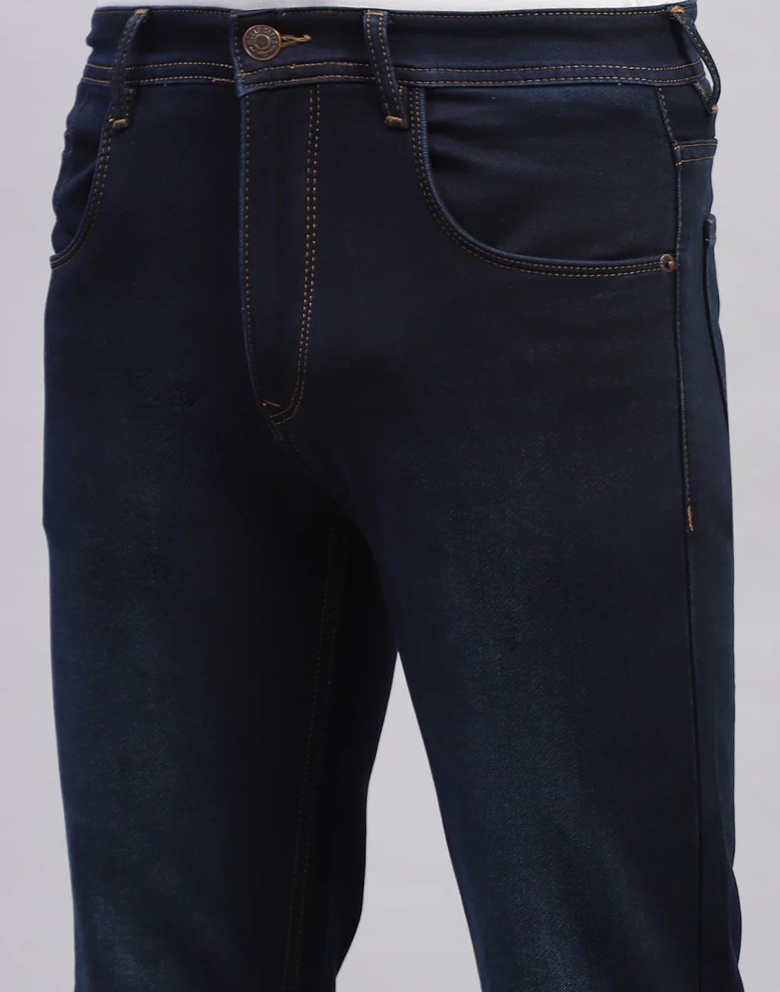Men Dark Blue Light Wash Narrow Fit Denim - Image 6