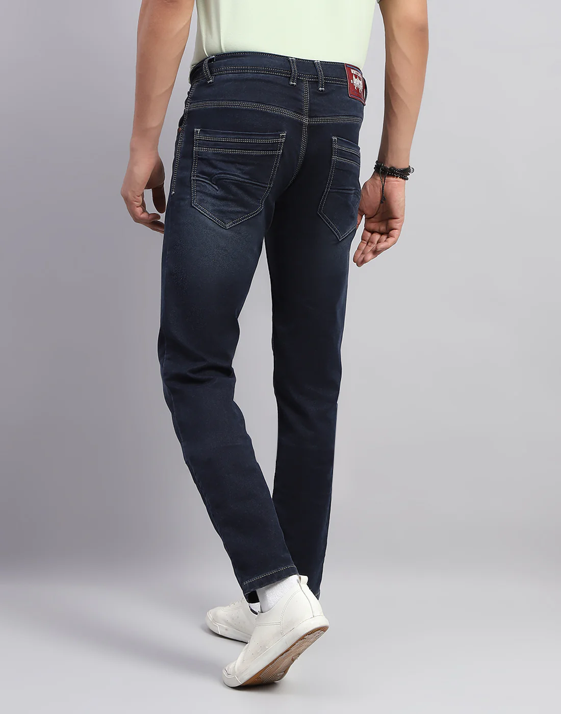 Men Dark Blue Light Wash Narrow Fit Denim - Image 5