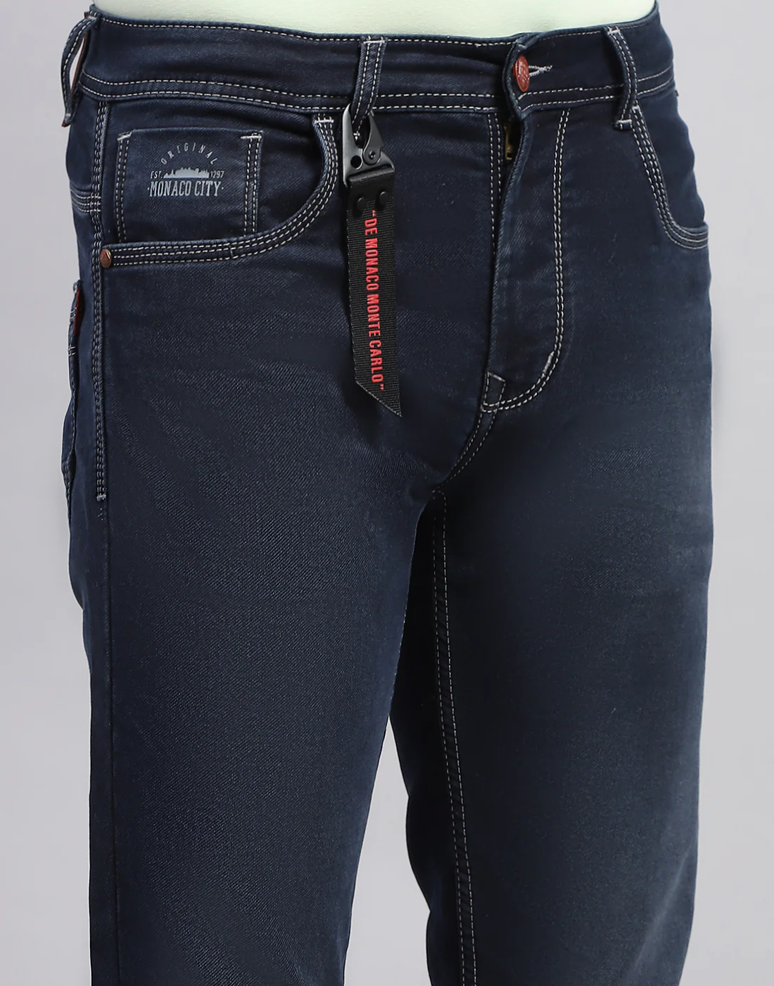 Men Dark Blue Light Wash Narrow Fit Denim - Image 6