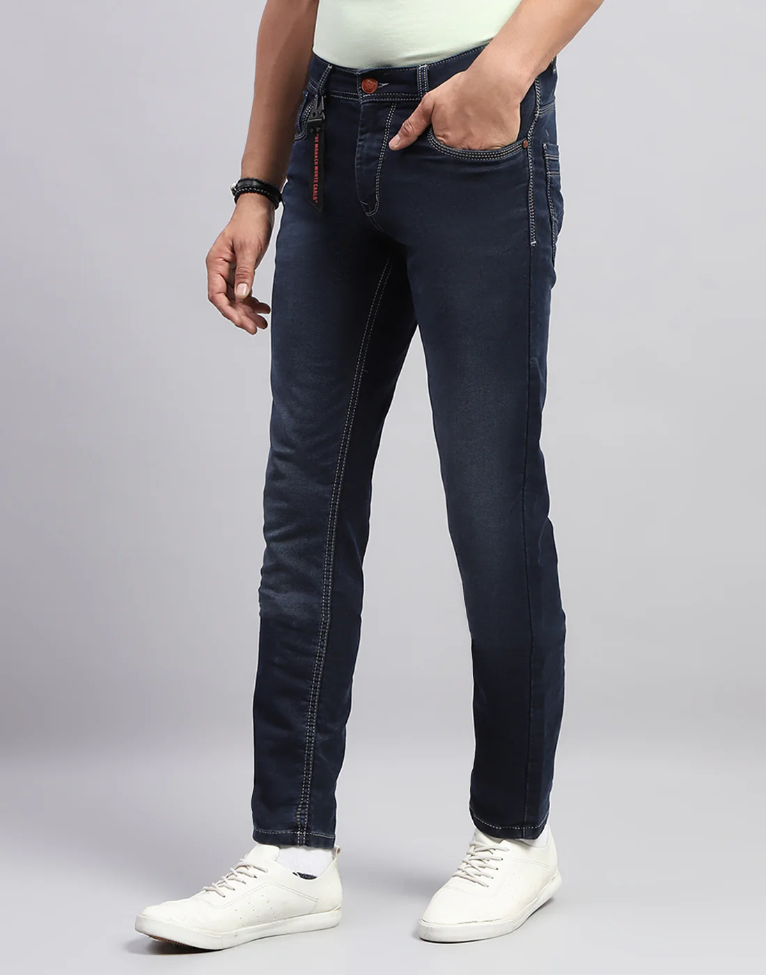 Men Dark Blue Light Wash Narrow Fit Denim - Image 7