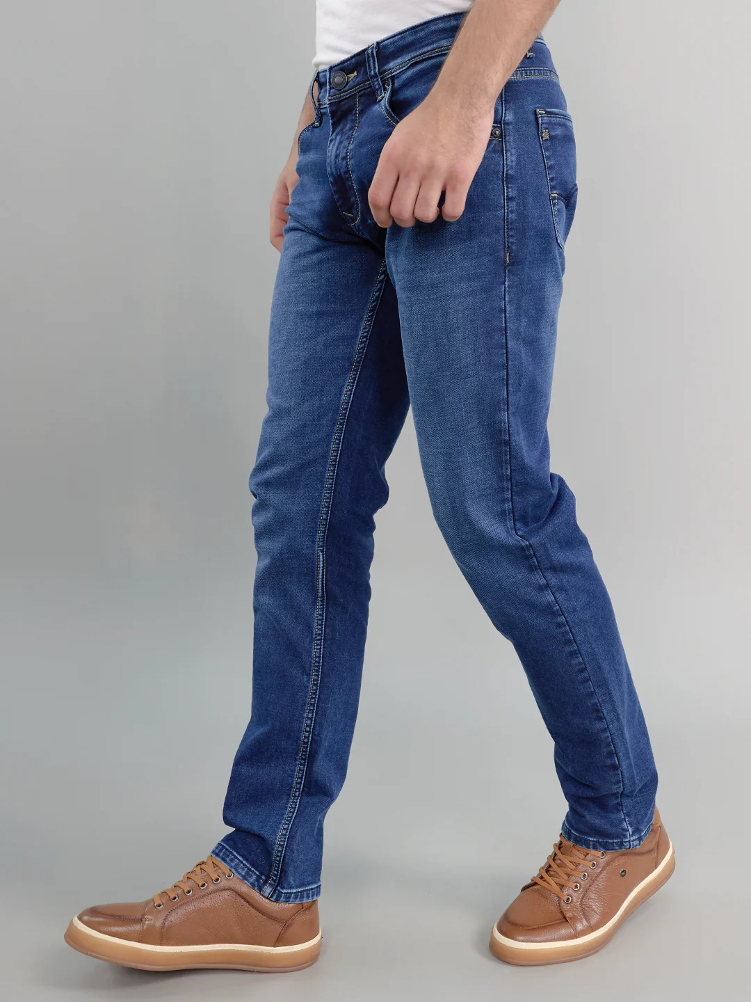 Men Dark Blue Light Wash Narrow Fit Denim - Image 2