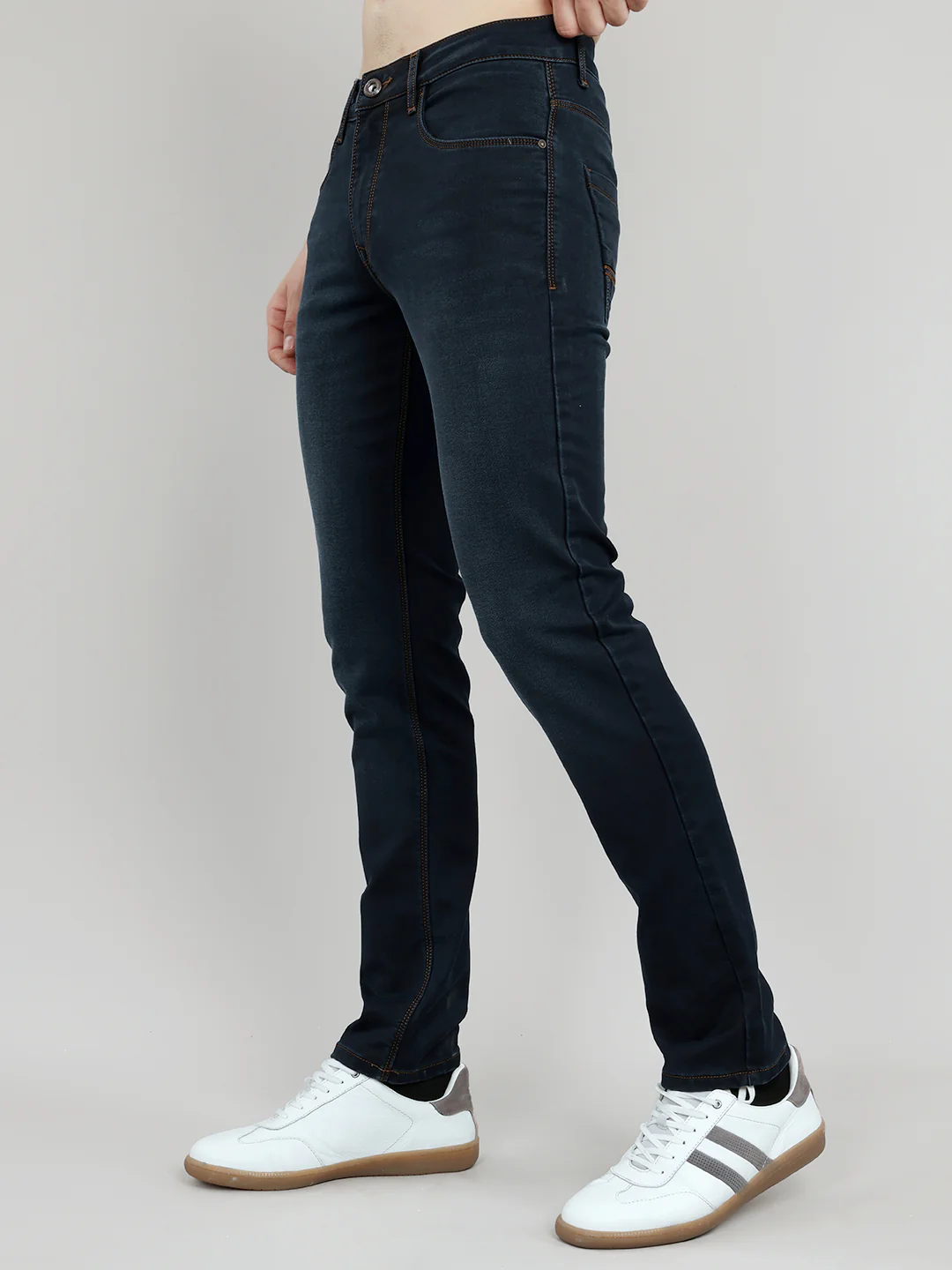 Men Dark Blue Light Wash Narrow Fit Denim - Image 2
