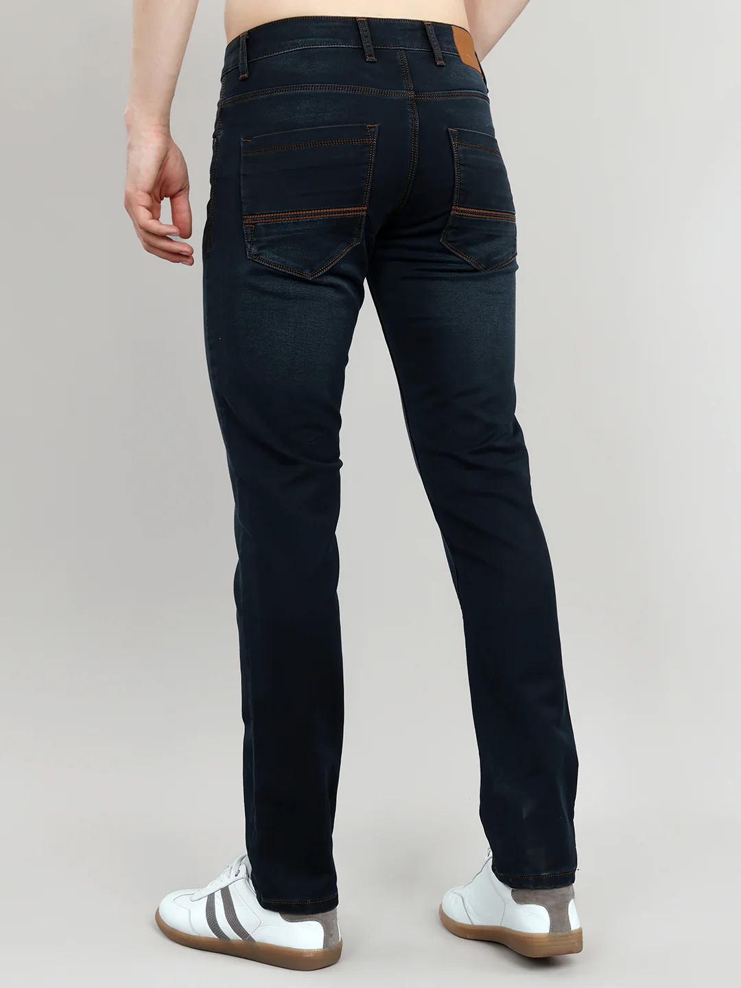 Men Dark Blue Light Wash Narrow Fit Denim - Image 5