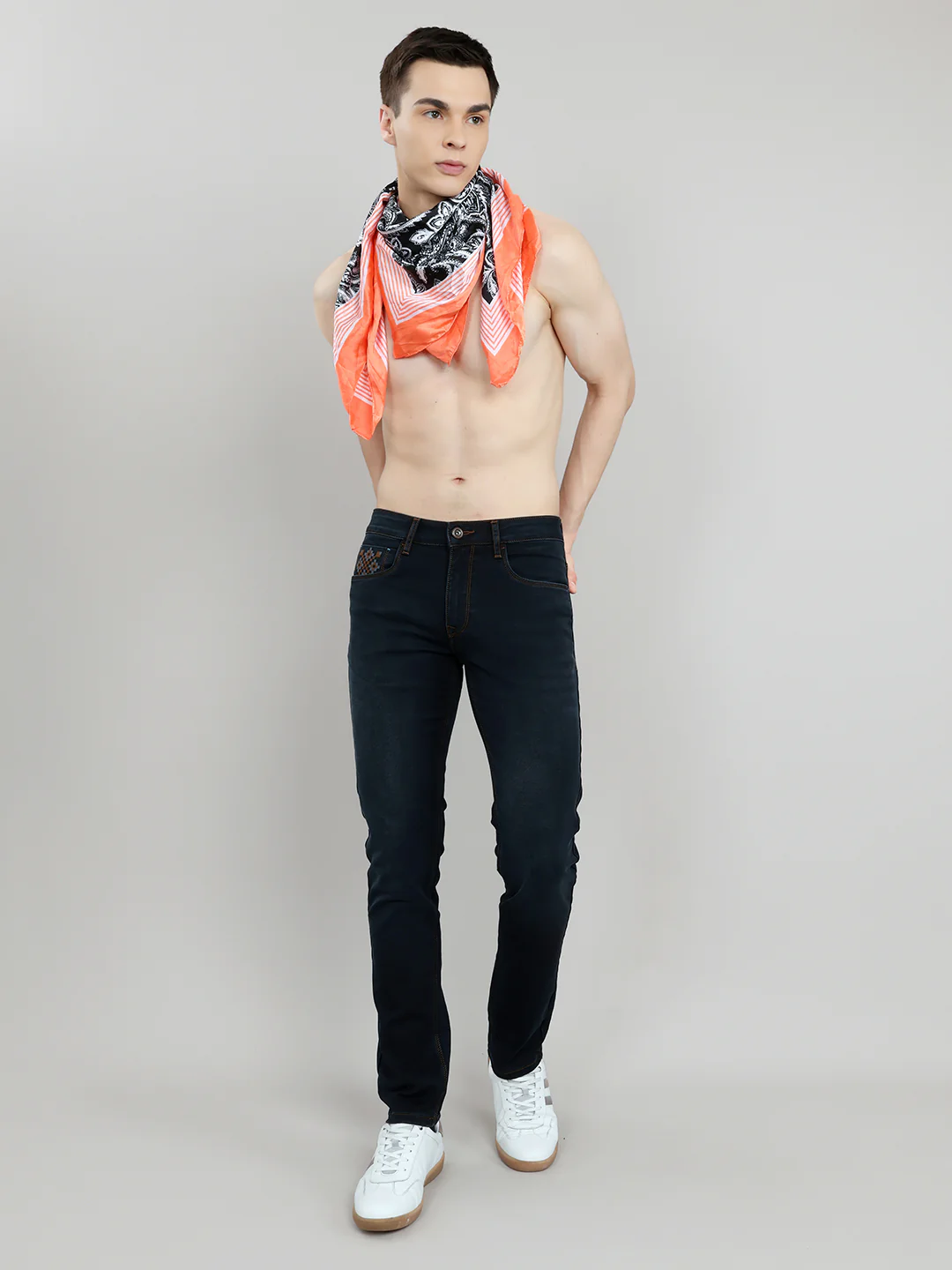 Men Dark Blue Light Wash Narrow Fit Denim - Image 7