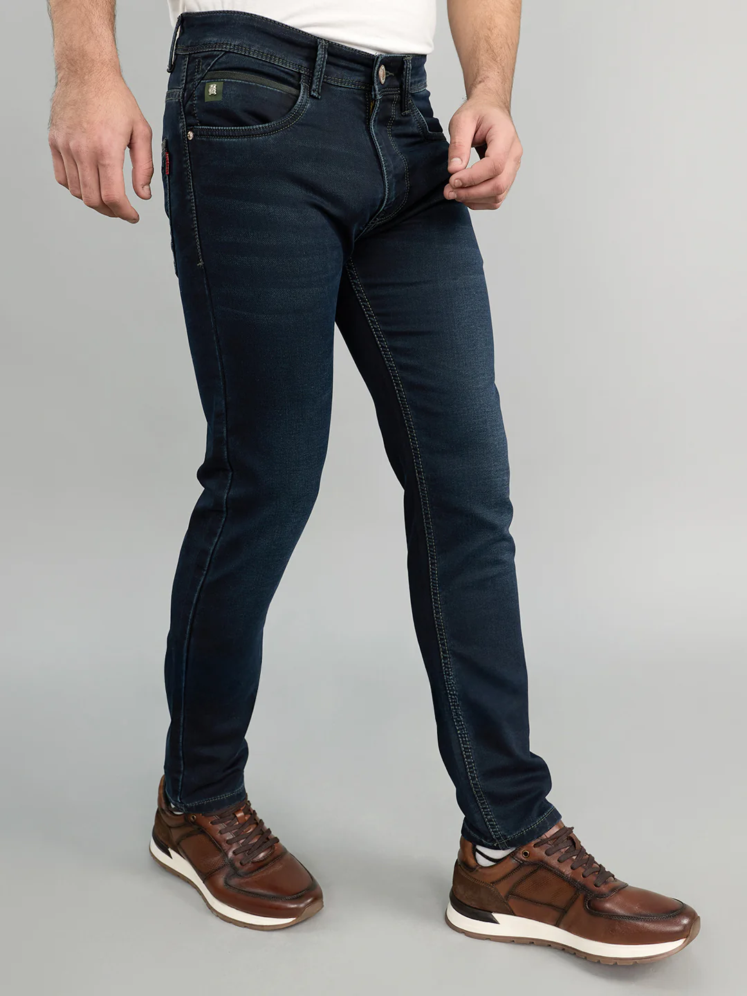 Men Dark Blue Light Wash Skinny Fit Denim - Image 3