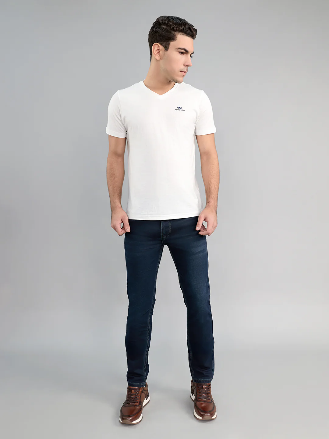 Men Dark Blue Light Wash Skinny Fit Denim - Image 6