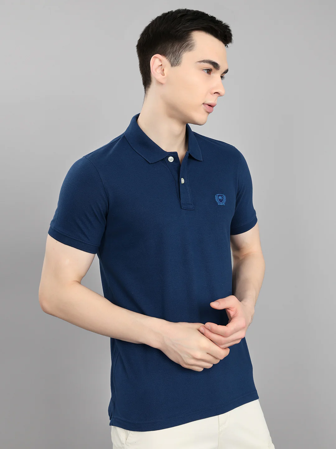 Men Dark Blue Solid Collar Half Sleeve T-Shirt - Image 2