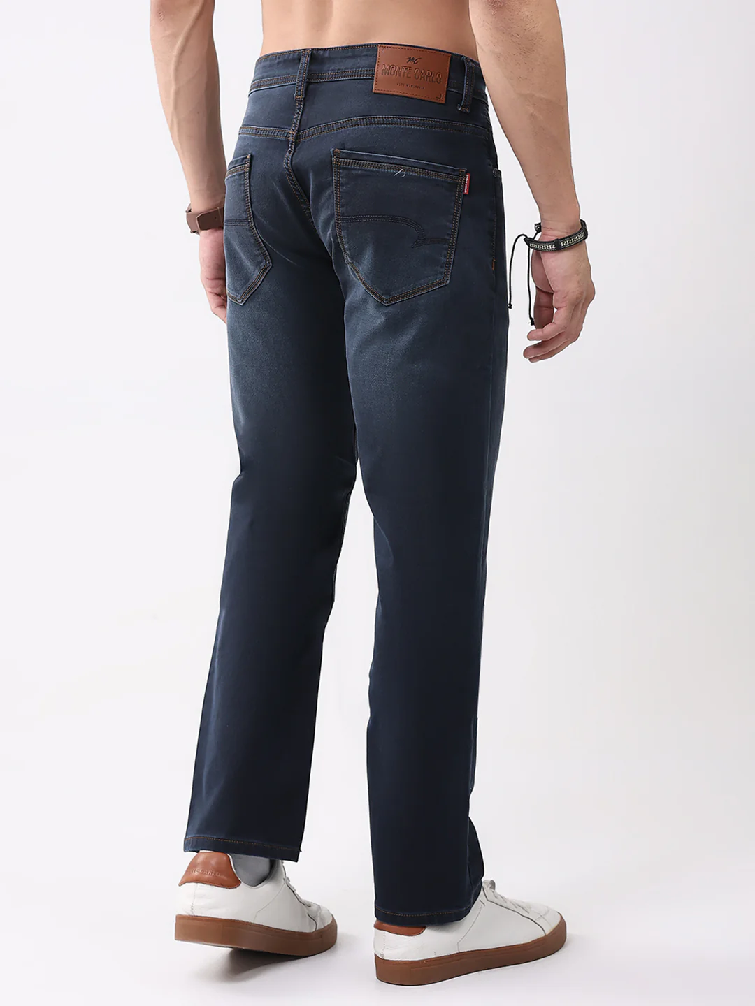 Men Dark Blue Solid Straight Fit Denim - Image 5