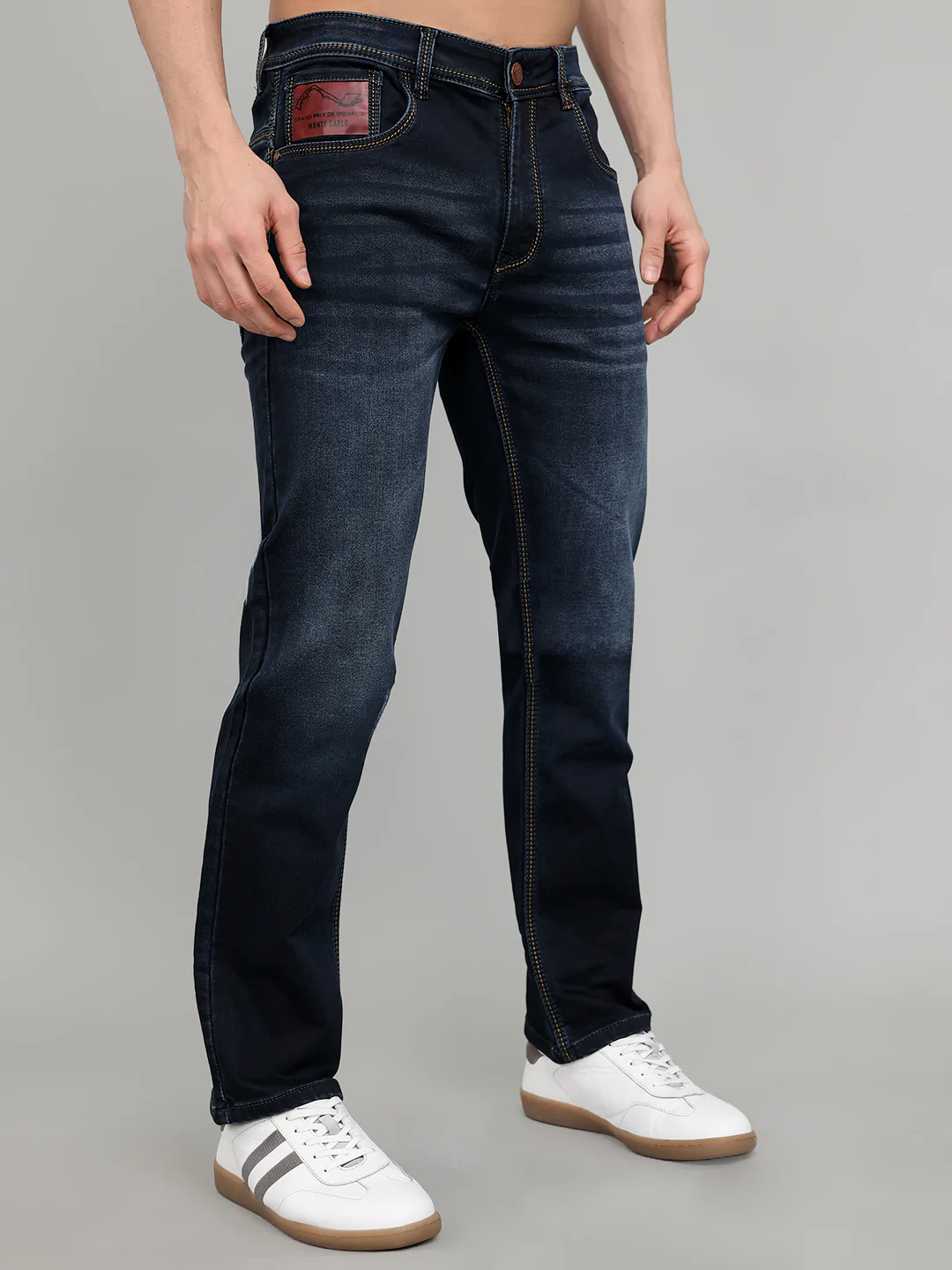 Men Dark Blue Solid Straight Fit Denim - Image 3