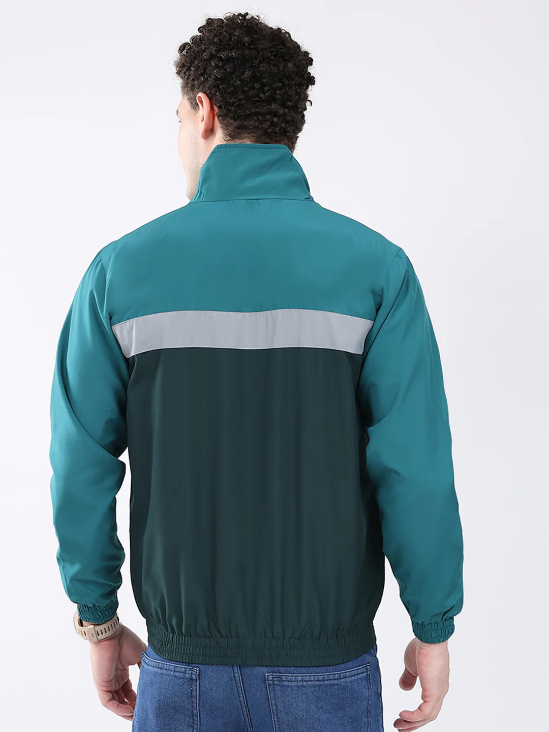 Men Dark Green Printed Collar Full Sleeve Jacket - Image 5
