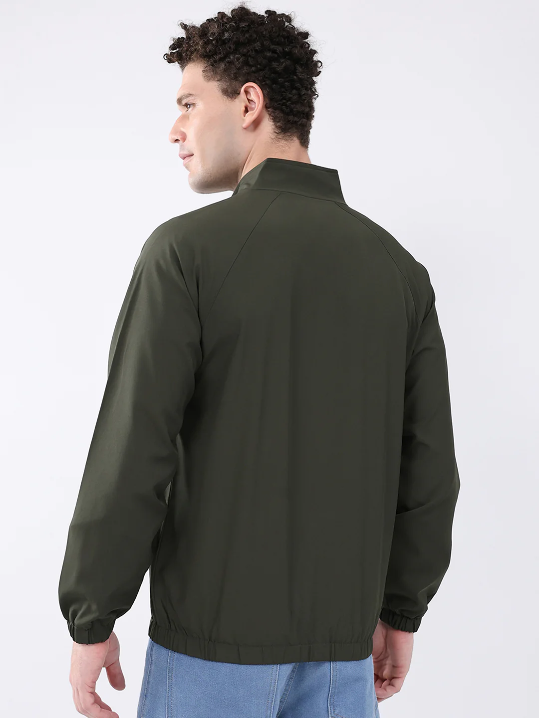 Men Dark Green Printed Collar Full Sleeve Jacket - Image 5