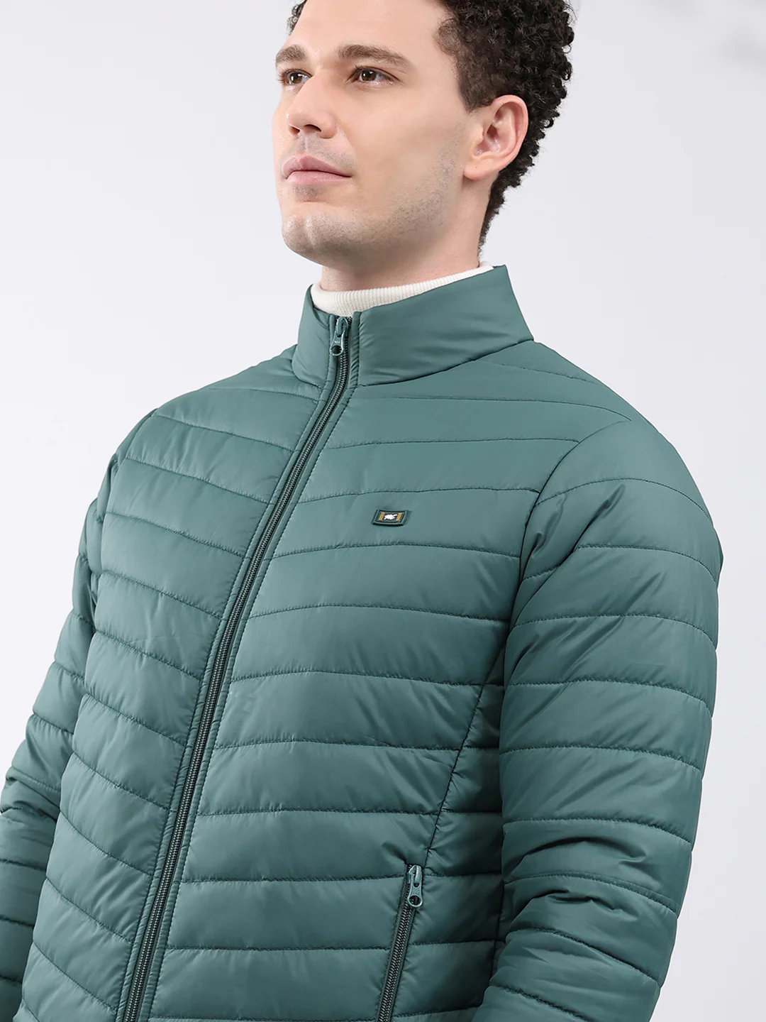 Men Dark Green Solid Collar Full Sleeve Jacket - Image 6