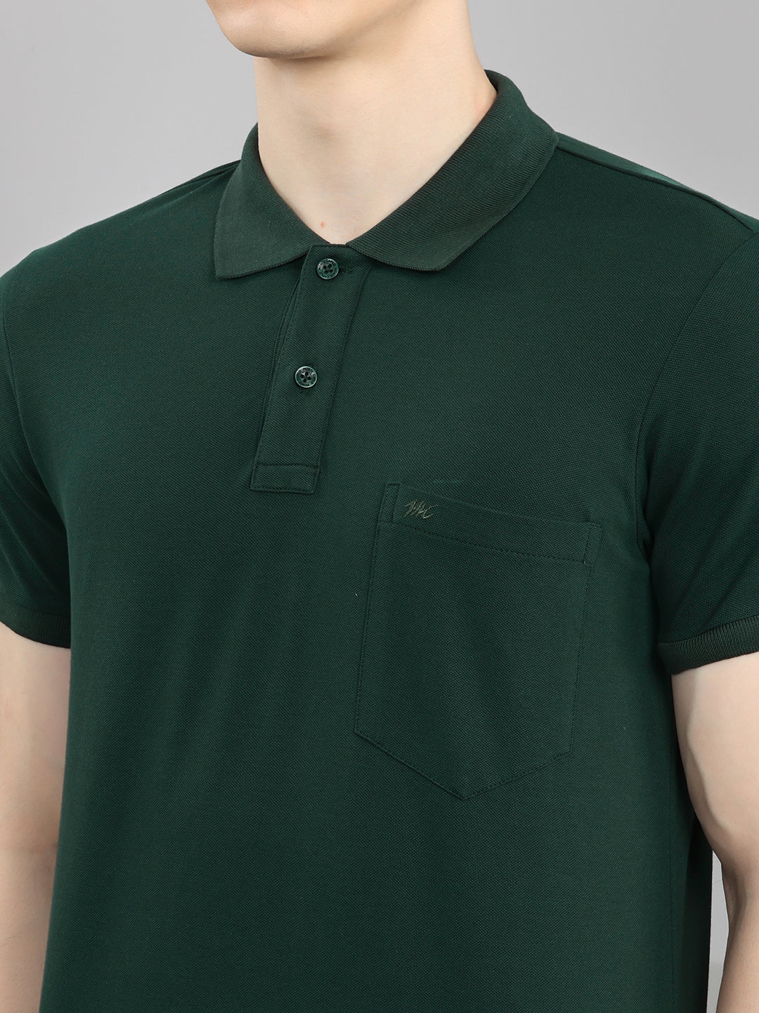 Men Dark Green Solid Collar Half Sleeve T-Shirt - Image 5