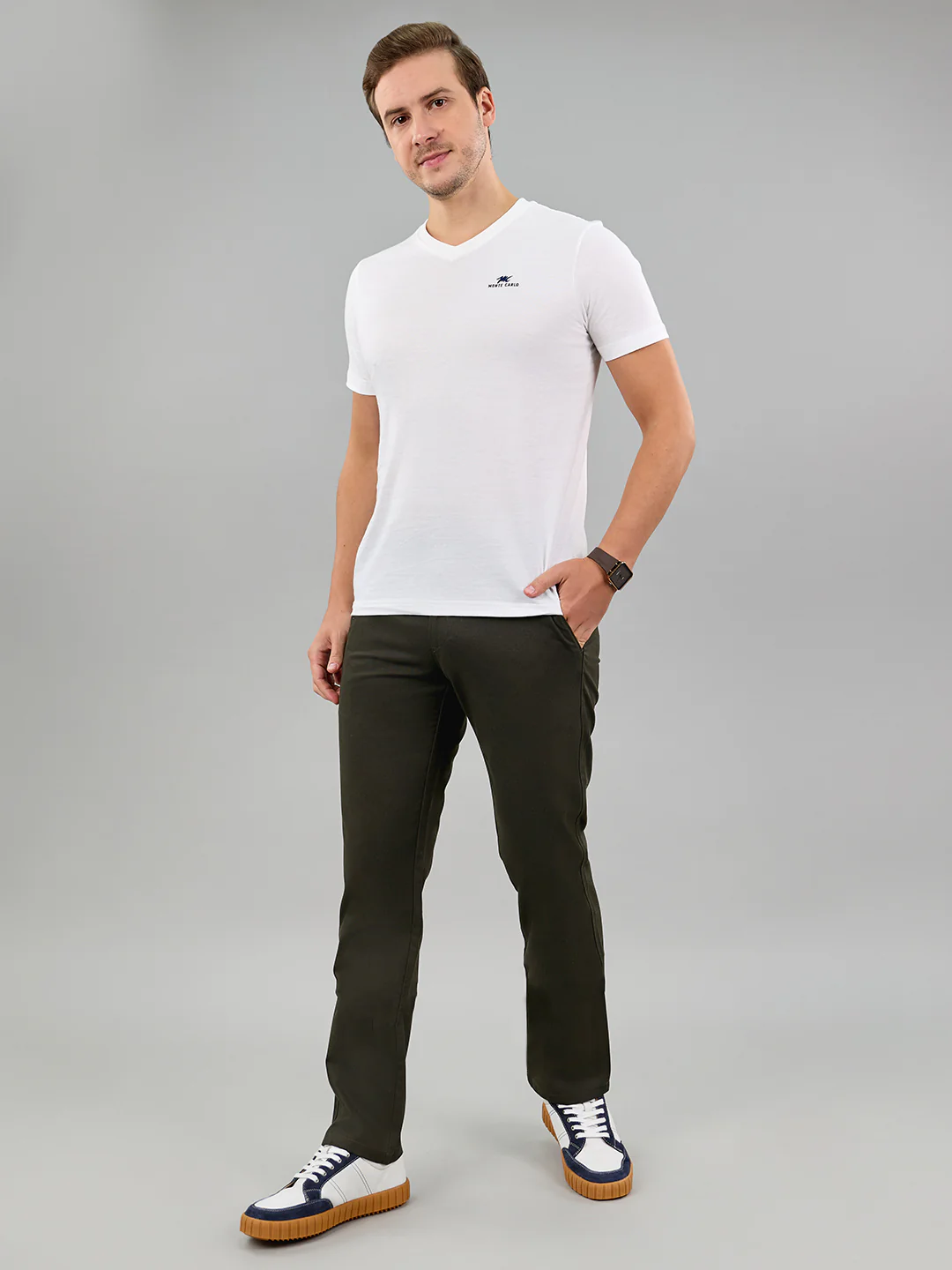 Men Dark Green Solid Regular Fit Trouser - Image 7
