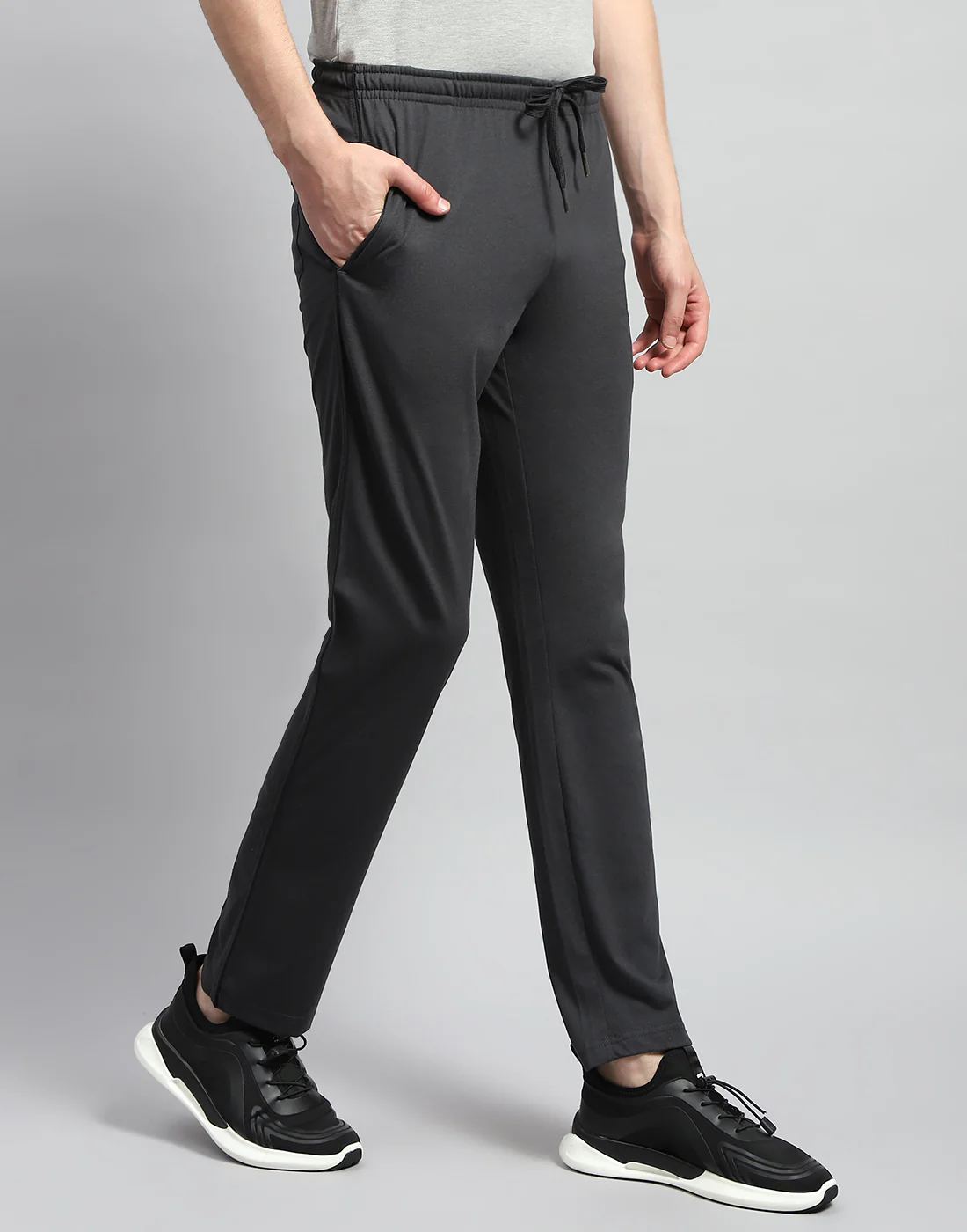 Men Dark Grey Solid Regular Fit Lower - Image 4