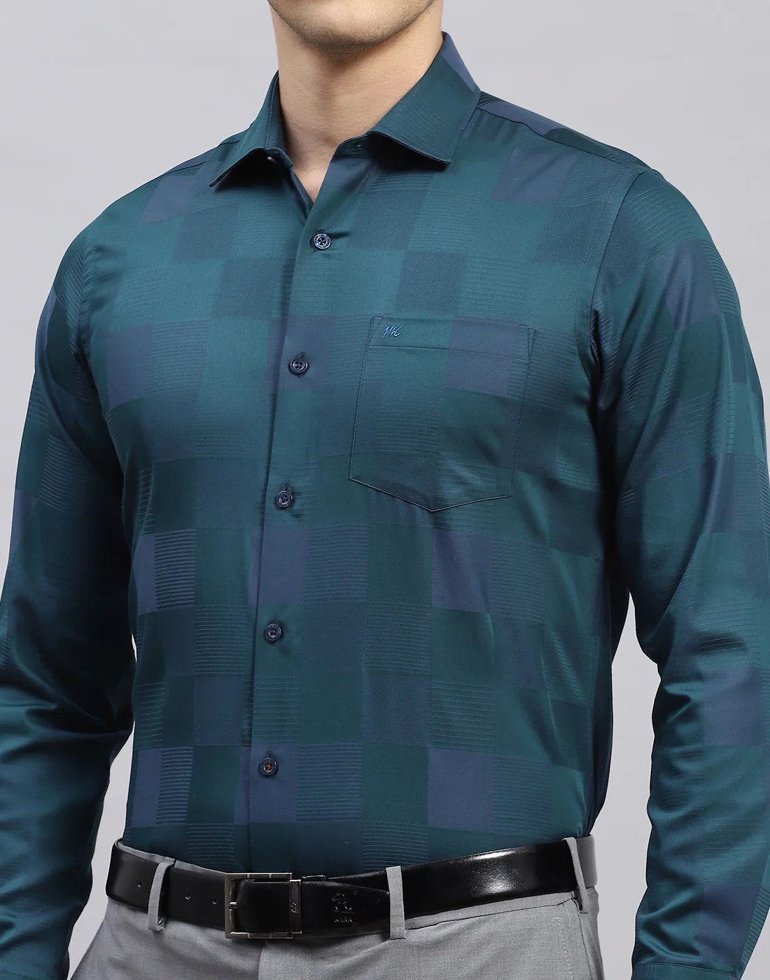 Men Green Check Collar Full Sleeve Shirt - Image 6